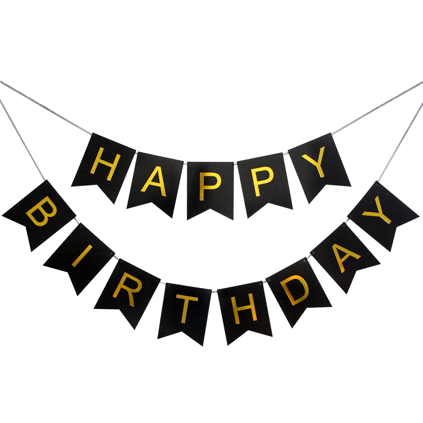 Black and Gold Happy Birthday Pennant Banner