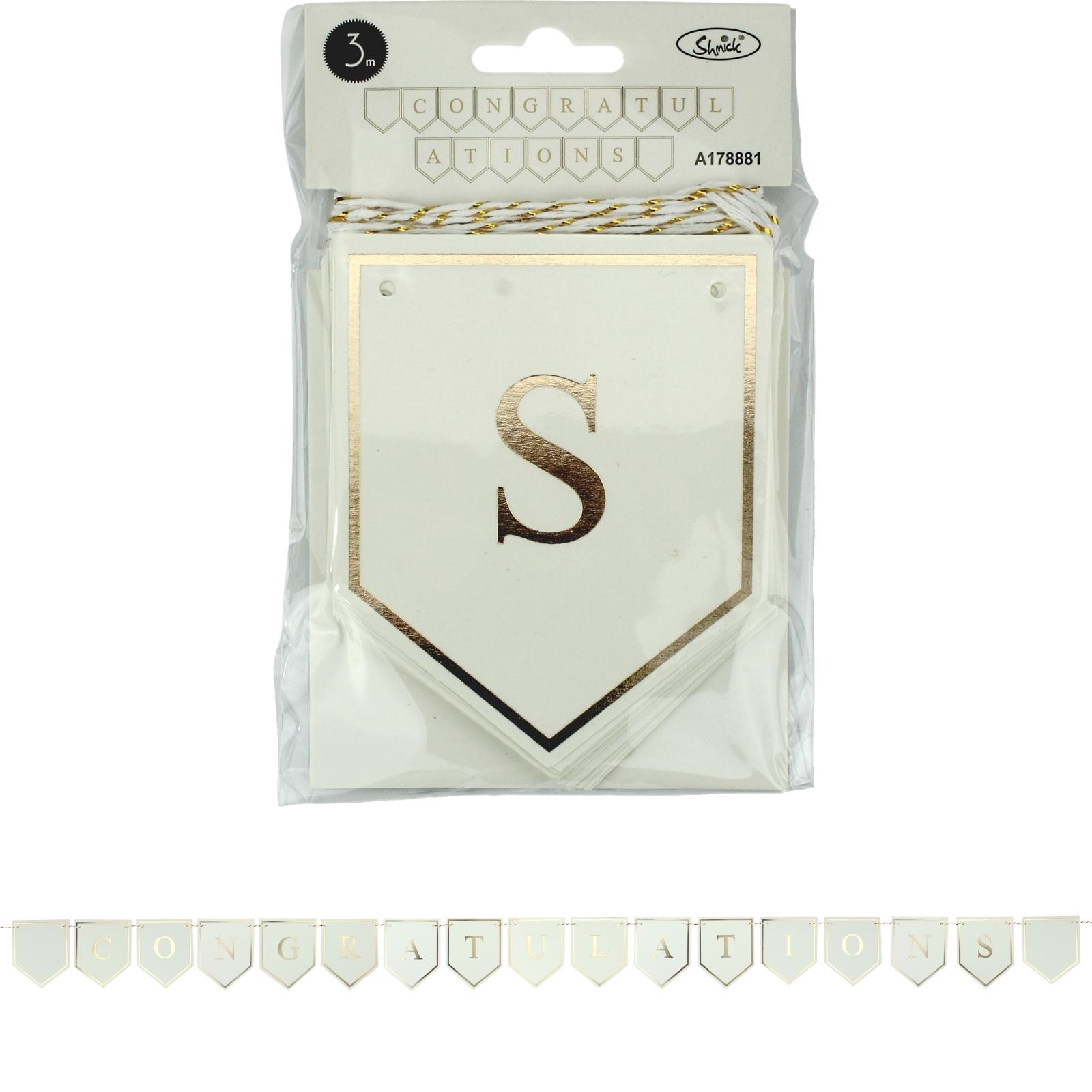Congratulations White & Gold Mini Pennant Banner 3m