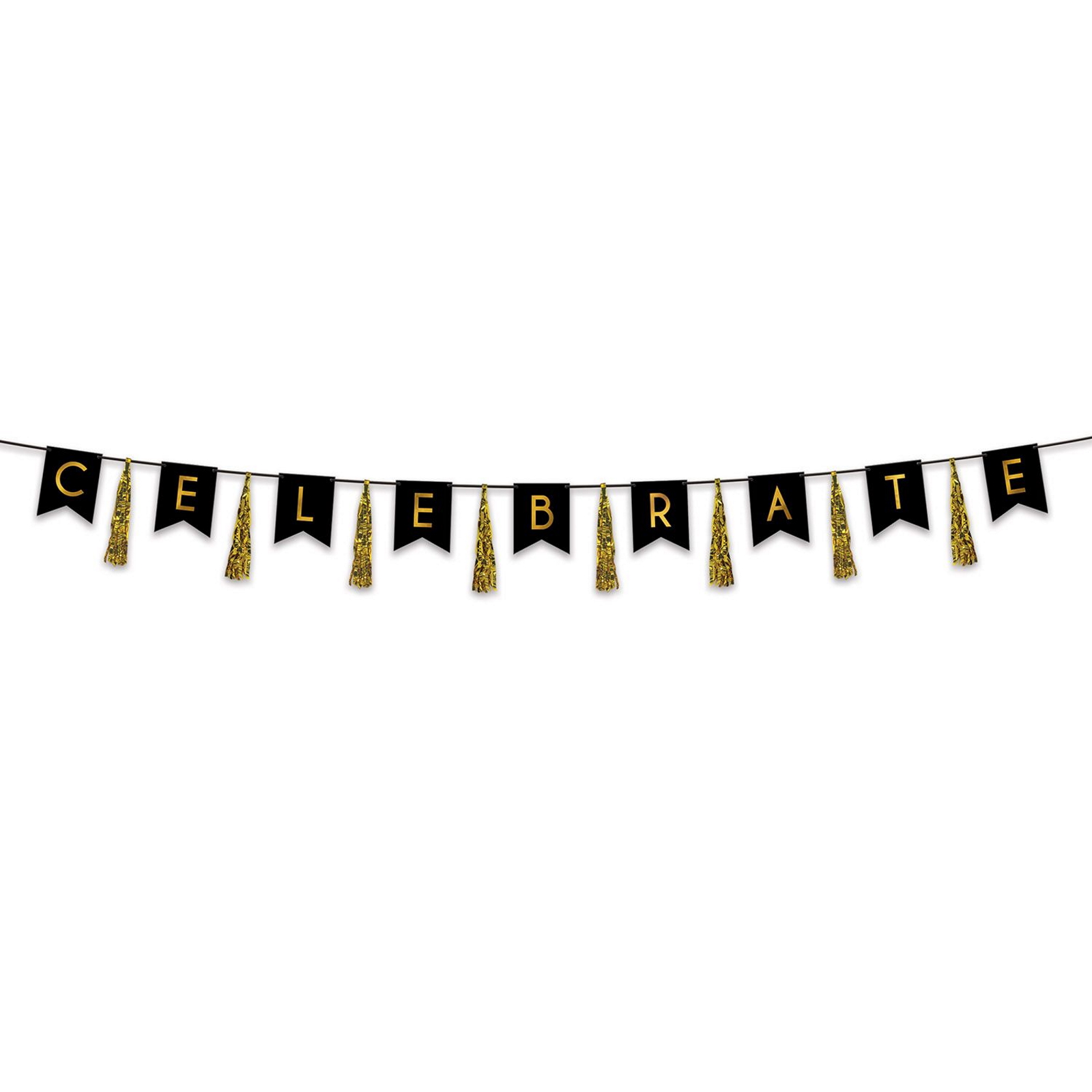 Celebrate Black & Gold Pennant Tassel Banner 3.66m