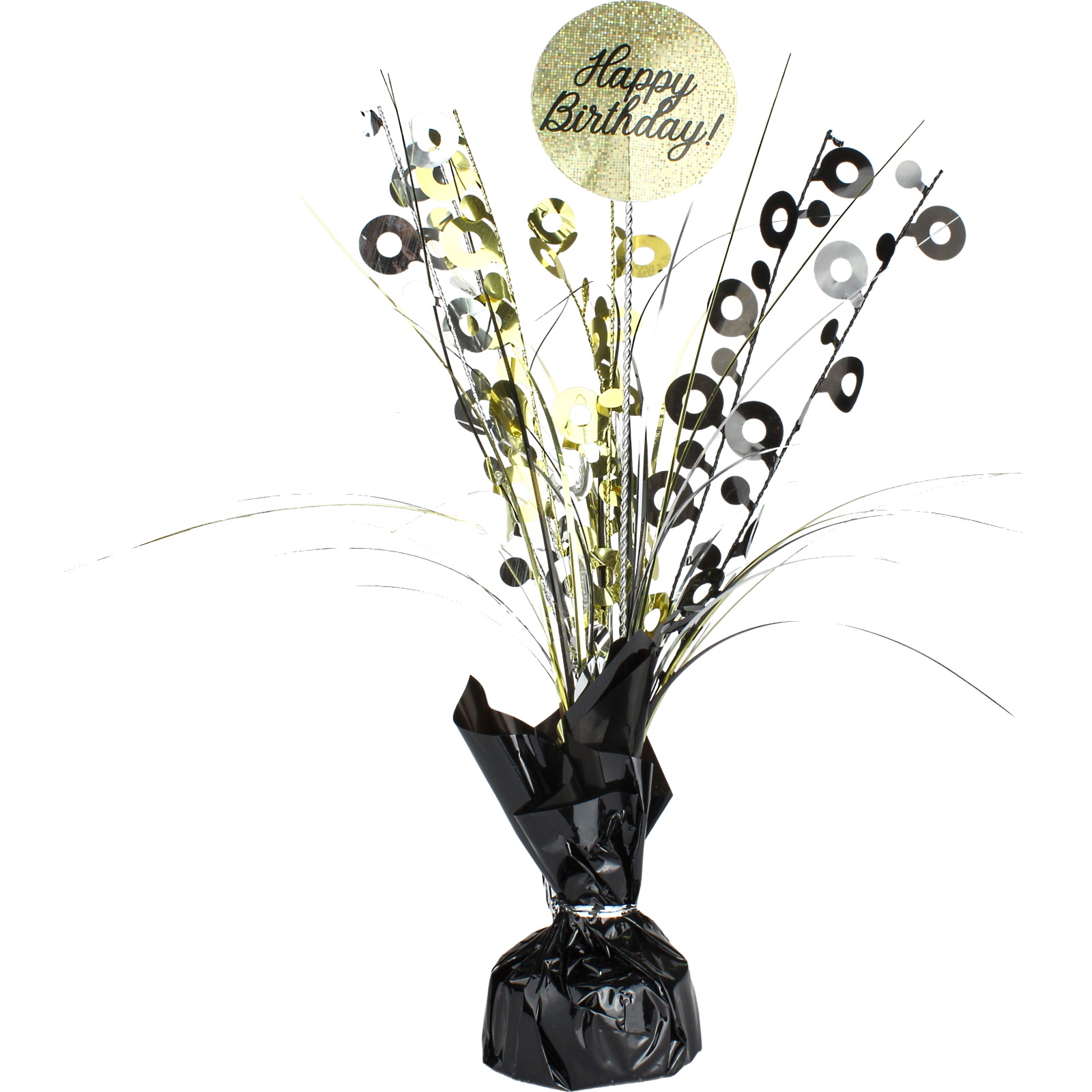 Prismatic Happy Birthday Black and Gold Spray Centrepiece