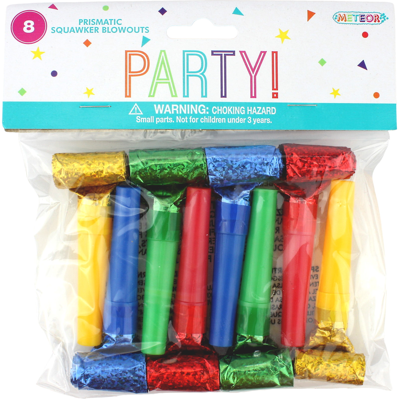 Coloured Prismatic Foil Party Blowers (Pack of 8)