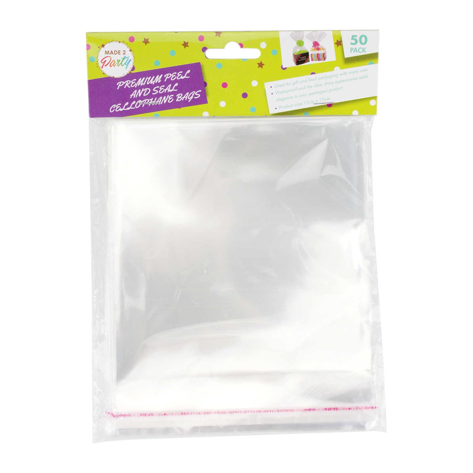 Clear Peel and Seal Cellophane Bags 15cm x 15cm (Pack of 50)