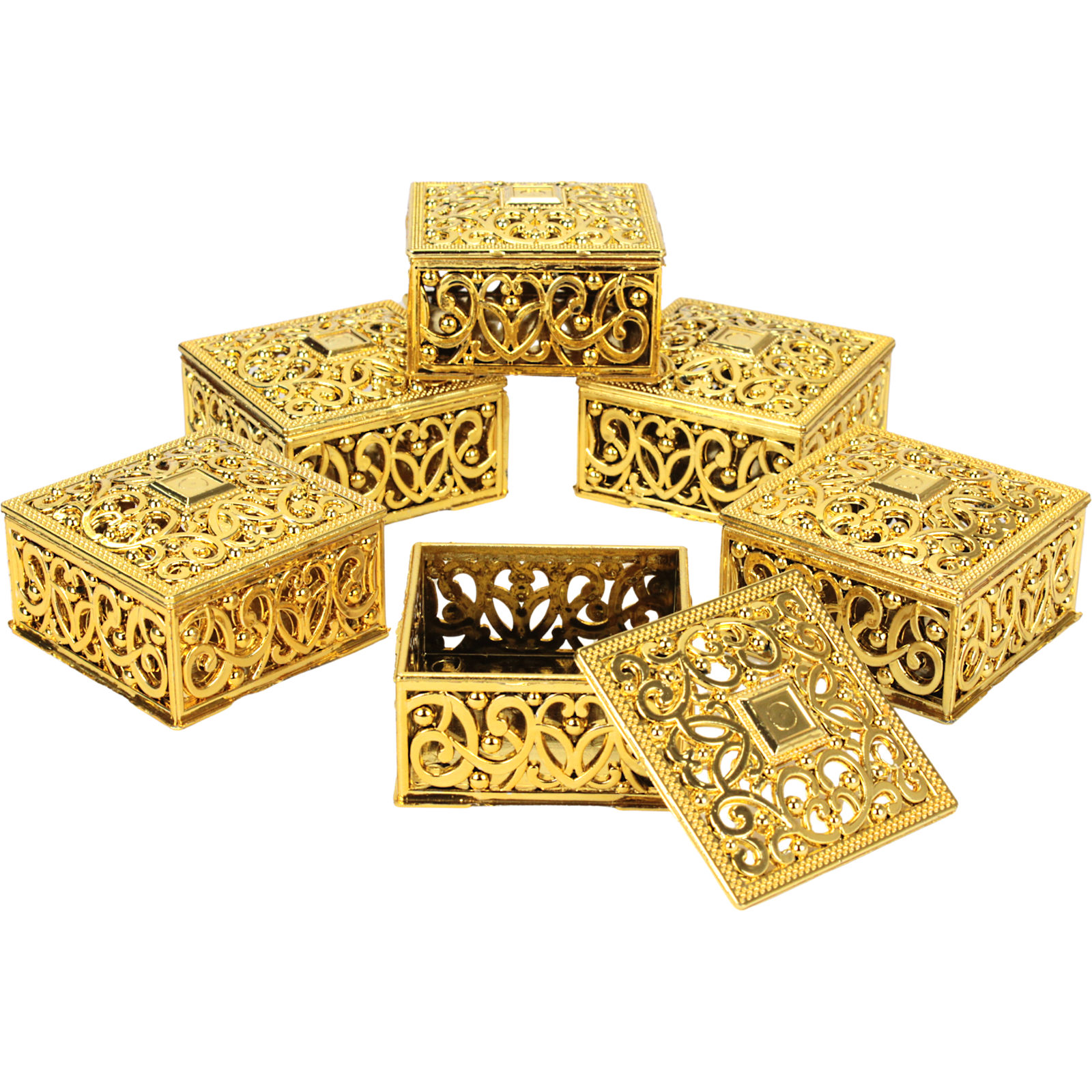 Gold Square Trinket Boxes (Pack of 6)