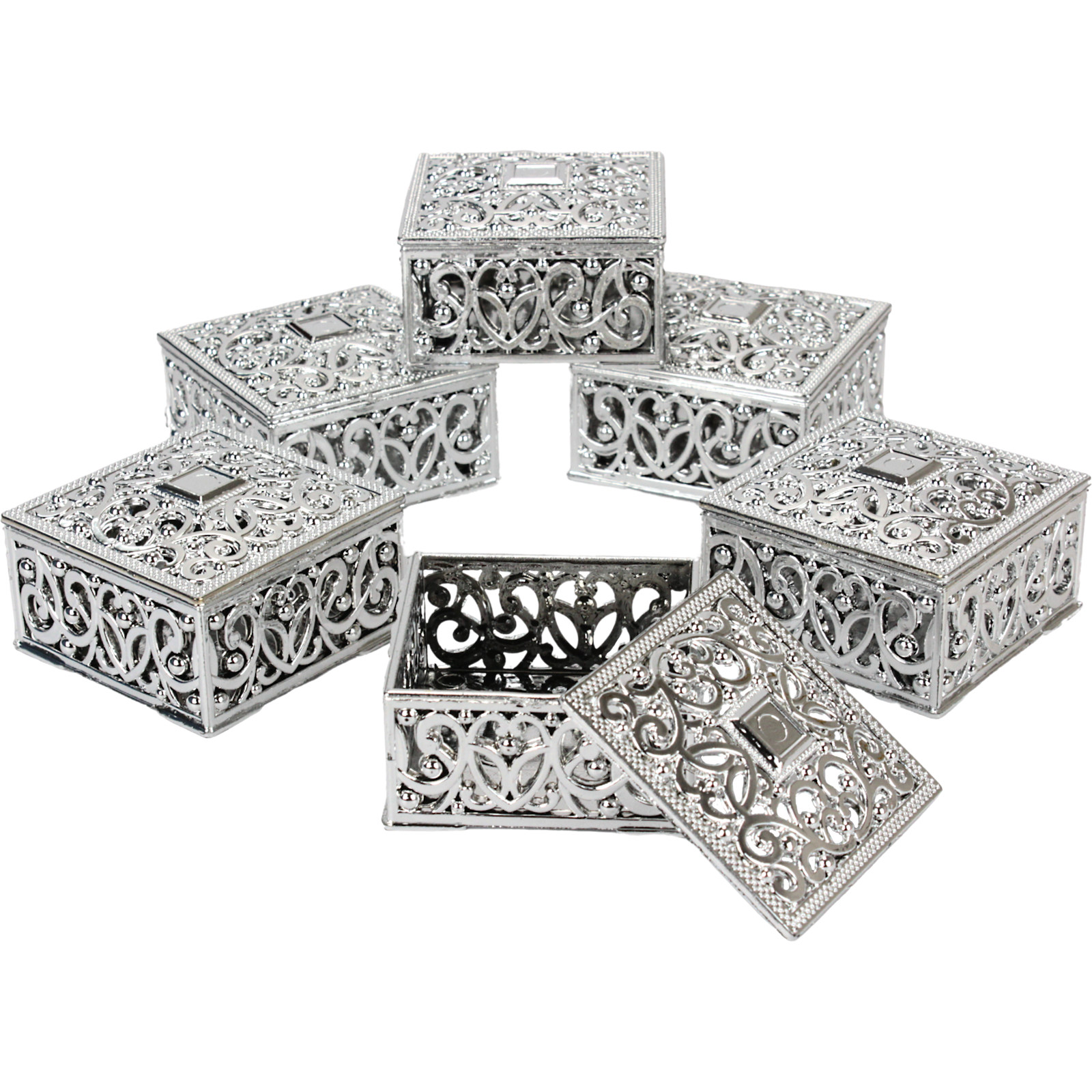 Silver Square Trinket Boxes (Pack of 6) 
