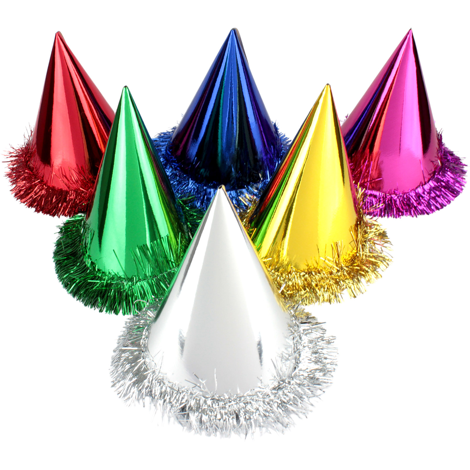 Assorted Fringed Foil Party Hats (Pack of 6) 