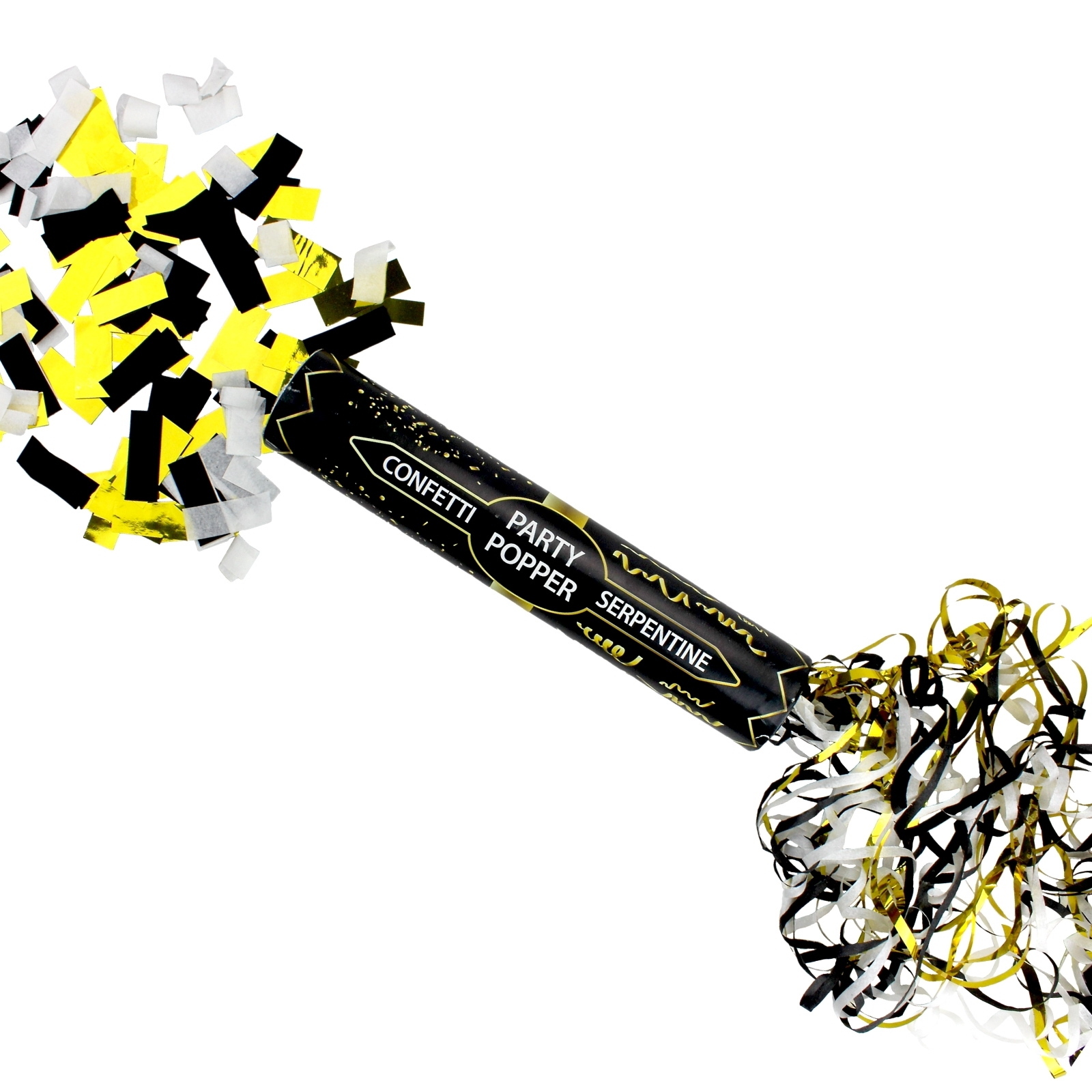 Black, White & Gold Serpentine Confetti Popper