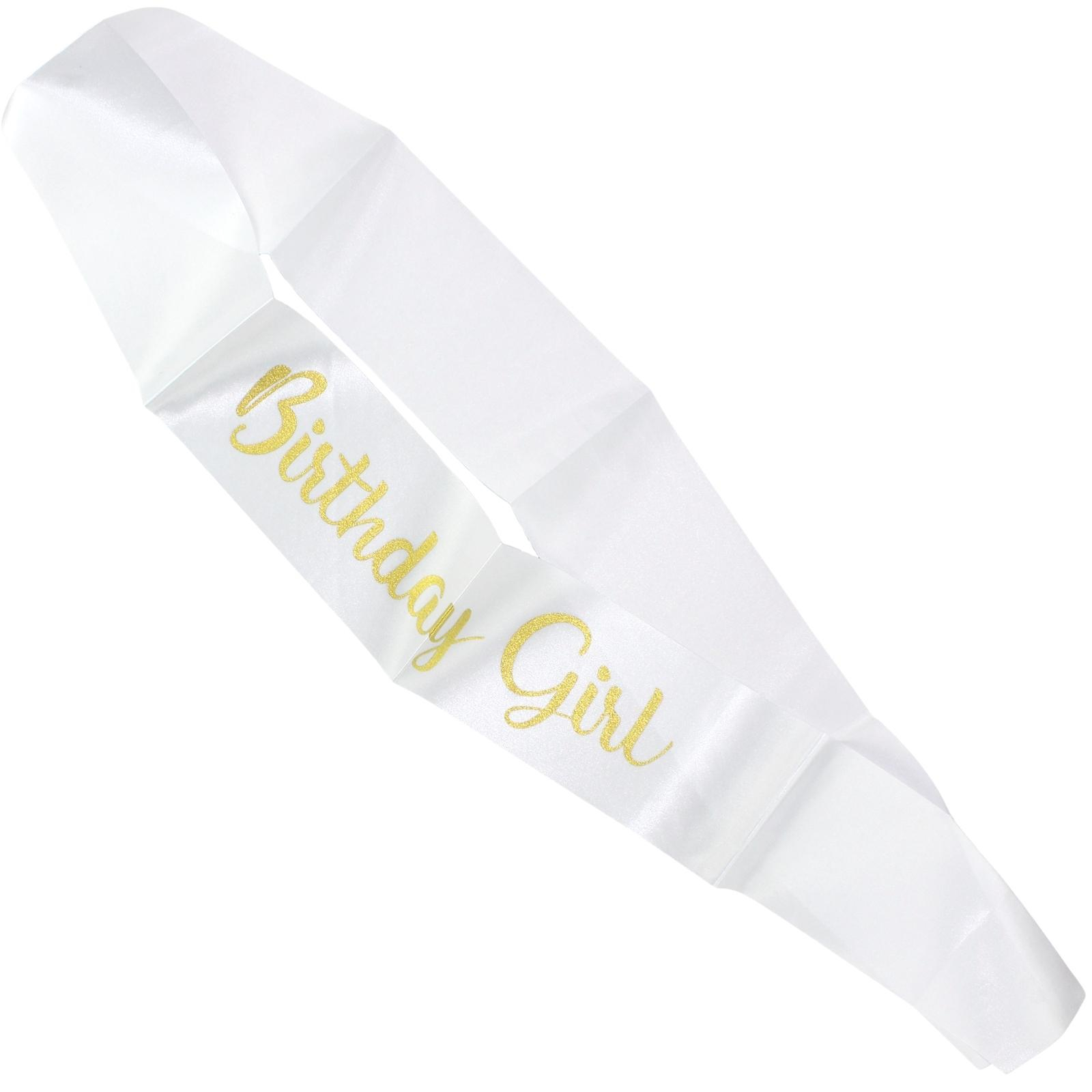 White & Gold Birthday Girl Sash
