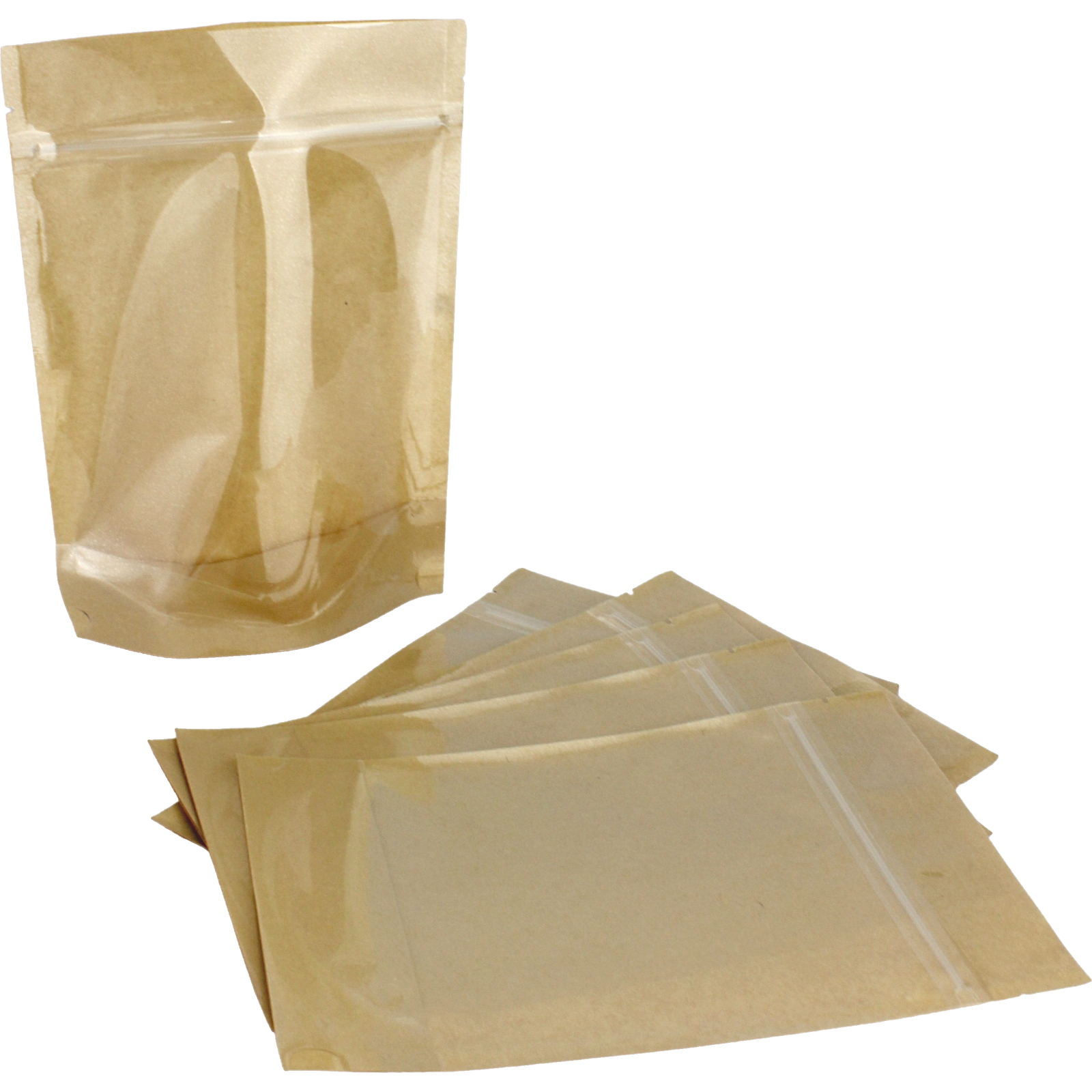 Brown Paper Resealable Bags with Windows 22cm (6 Pack)