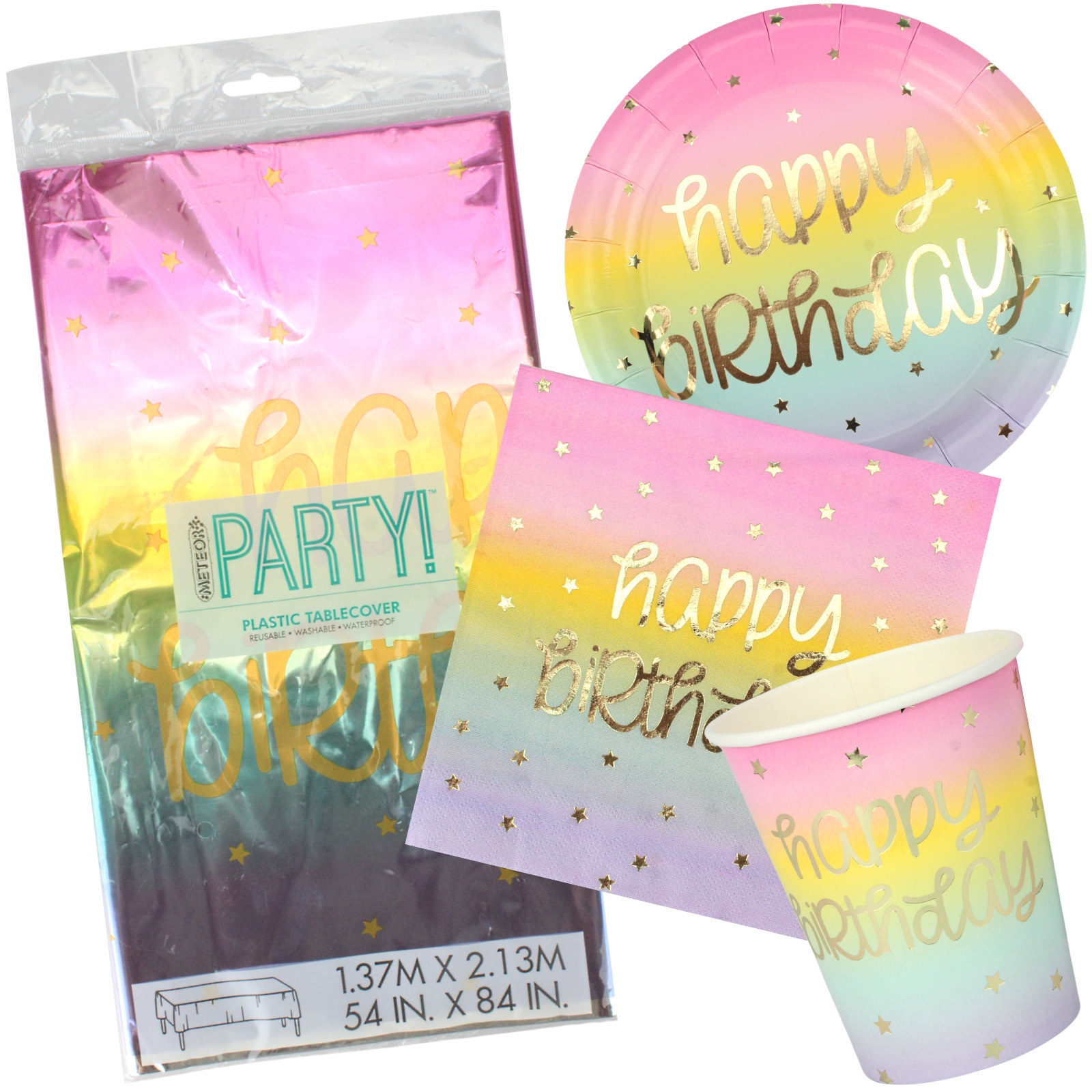 Rainbow Stars Happy Birthday Party Starter Set (For 8 Guests)