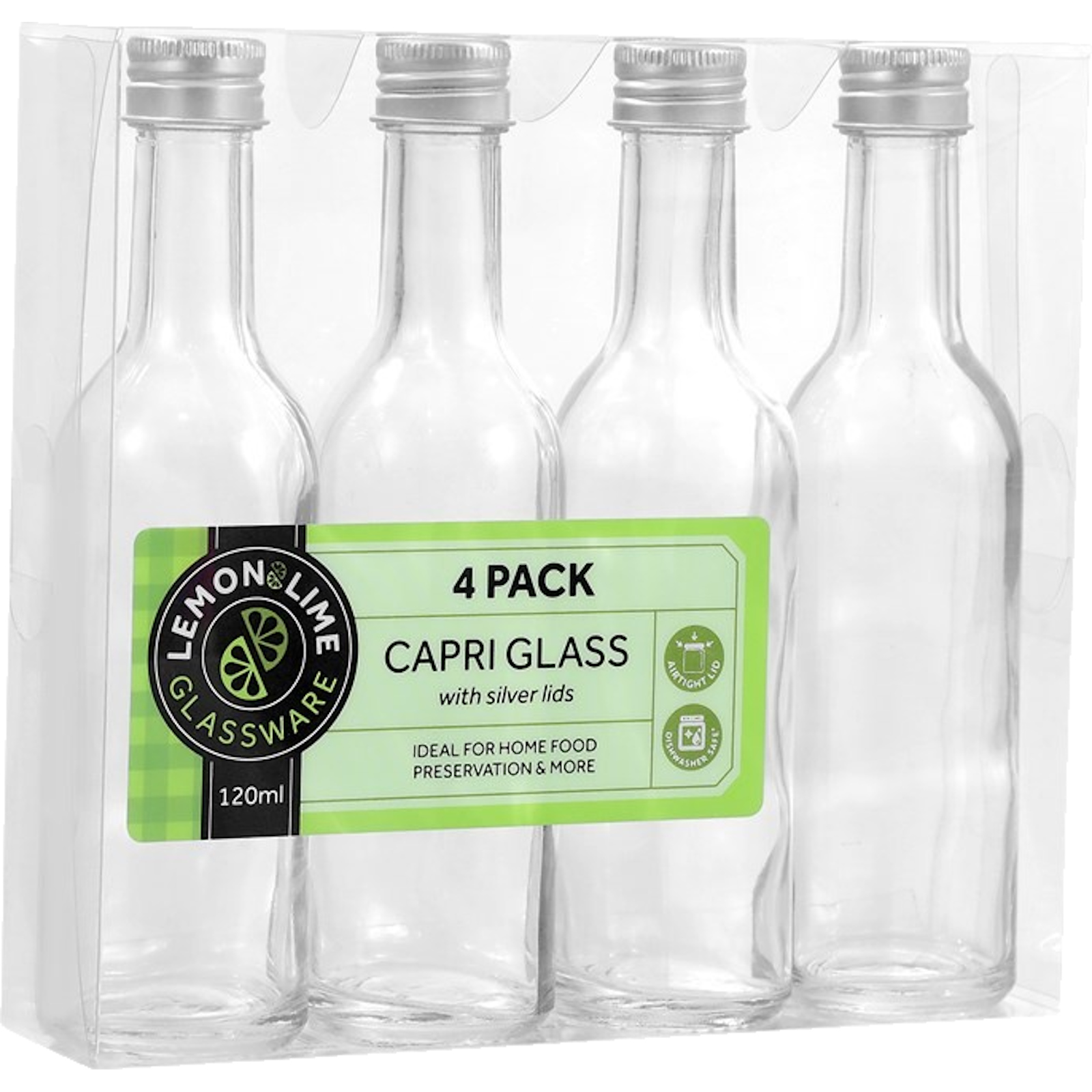 Capri Screw Top Air Tight Glass Preserving Bottles 120ml (Pack of 4
