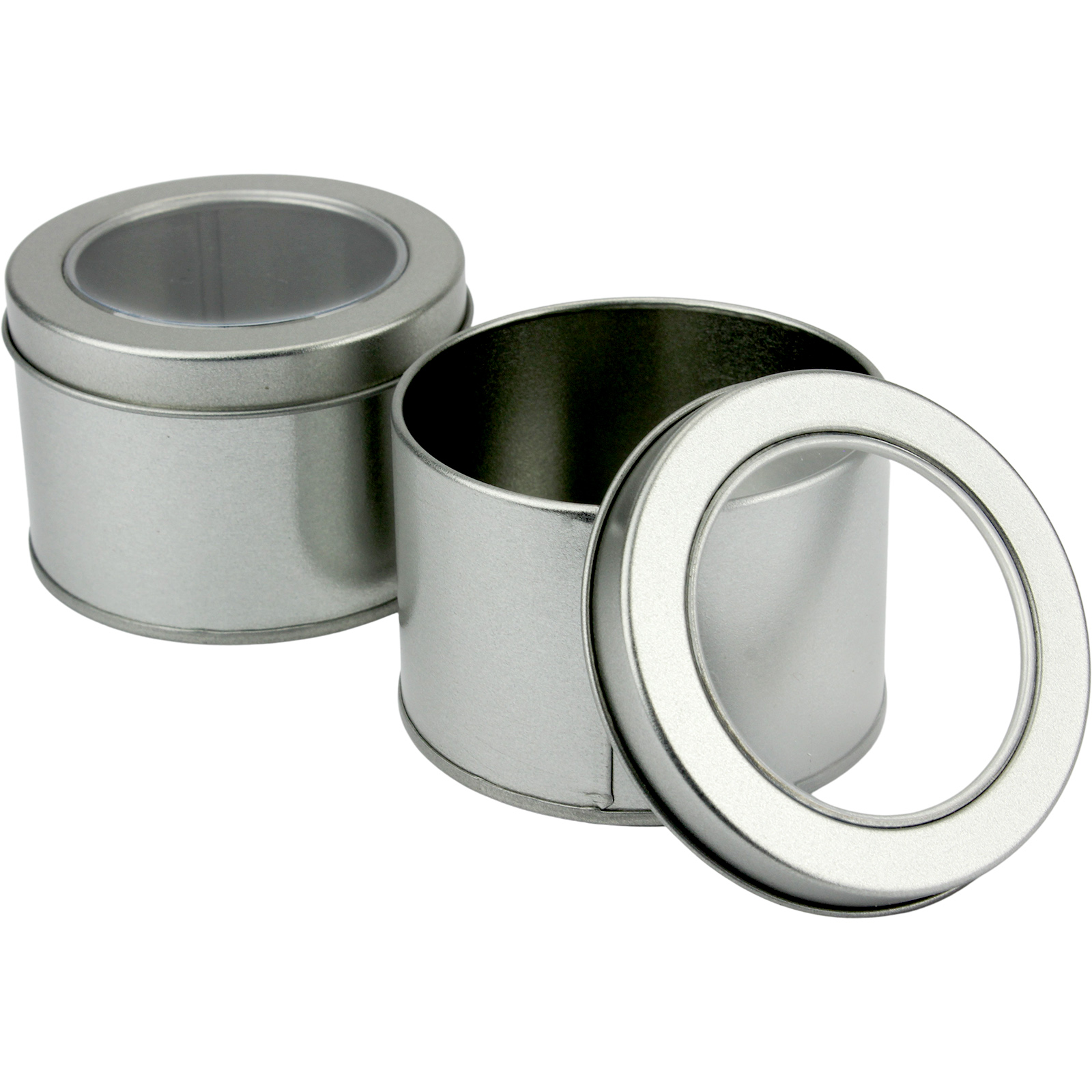 Silvertone Round Metal Tins with Window Lid 7cm (Pack of 2)