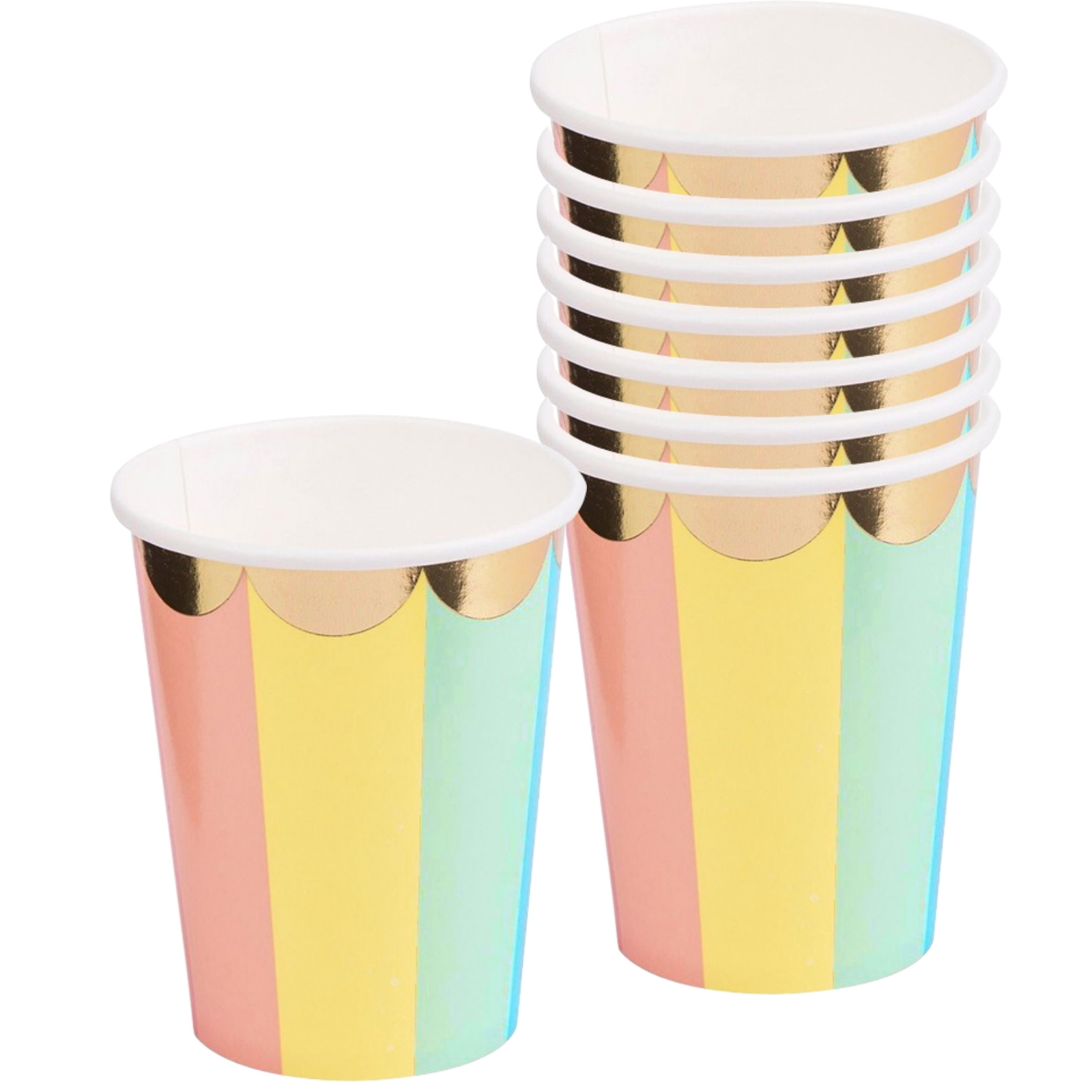 Pastel Rainbow Candy Stripe Paper Cups (Pack of 8)