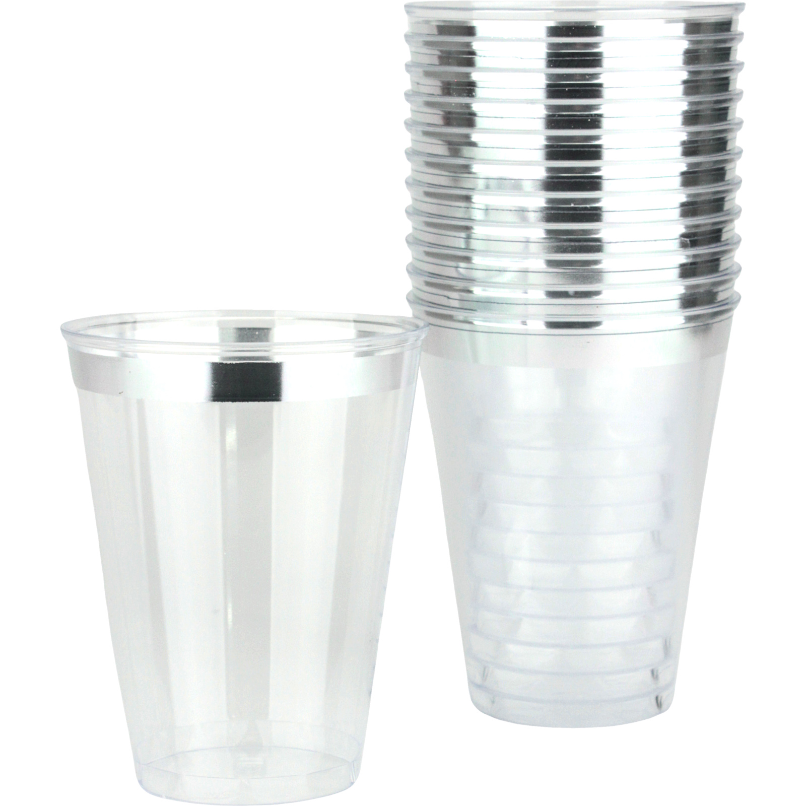 Silver Trim Plastic Tumbler Cups (Pack of 12)