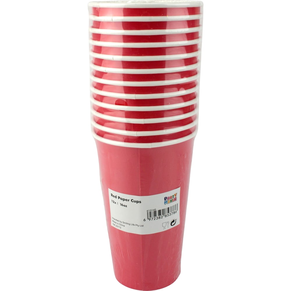 Red Tall Paper Cups 453ml (Pack of 12) | Red Coloured Party Supplies ...