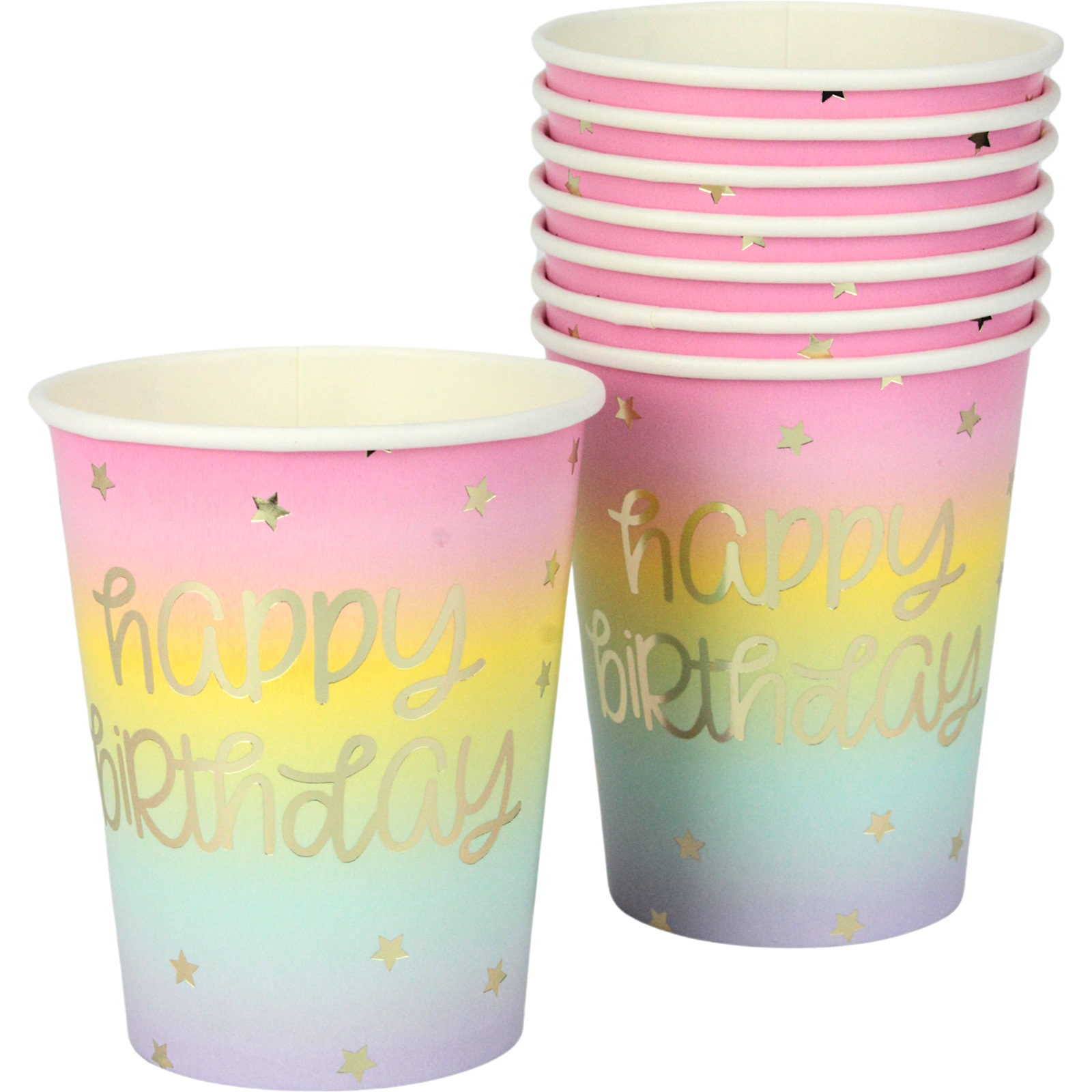 Rainbow Stars Happy Birthday Paper Cups (Pack of 8)
