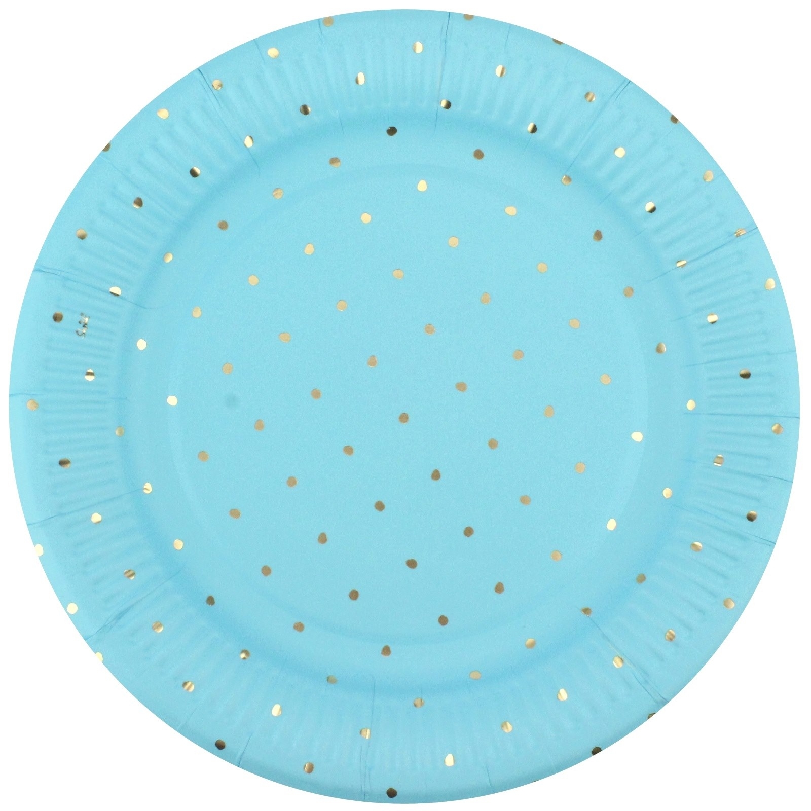 Blue and Gold Foil Dot Large Paper Plates (Pack of 12)