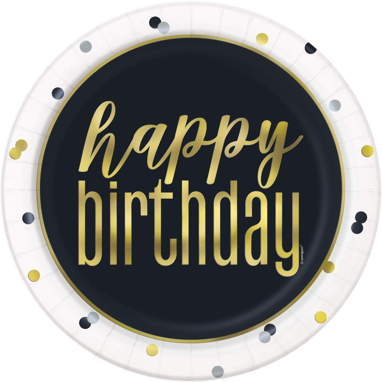 Metallic Happy Birthday Large Paper Plates (Pack of 8)