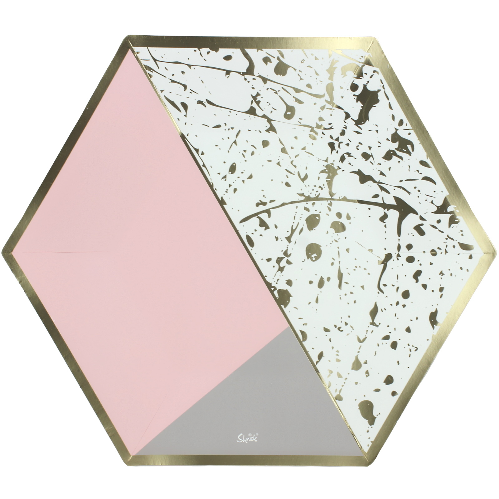 Cosmo Light Pink and Gold Large Hexagonal Paper Plates (Pack of 12)