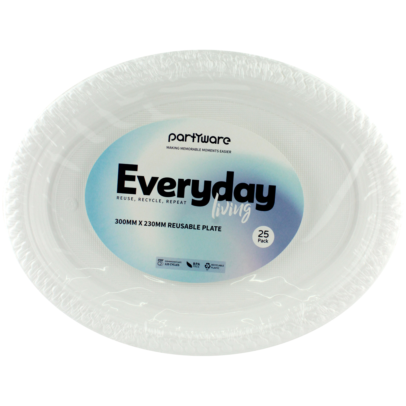 Everyday Living Reusable White Plastic Oval Plates (Pack of 25) Discount Party Supplies