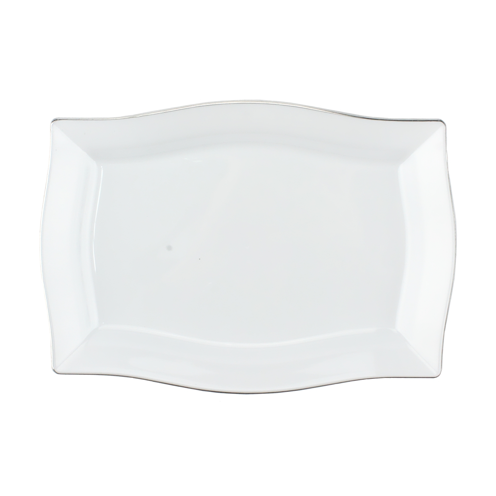 Silver Trim Rectangular Small Plastic Plates (Pack of 6)