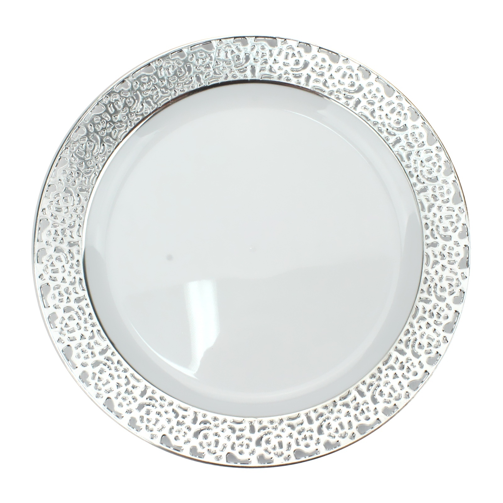 Silver Lace Trim Small Plastic Plates (Pack of 6)