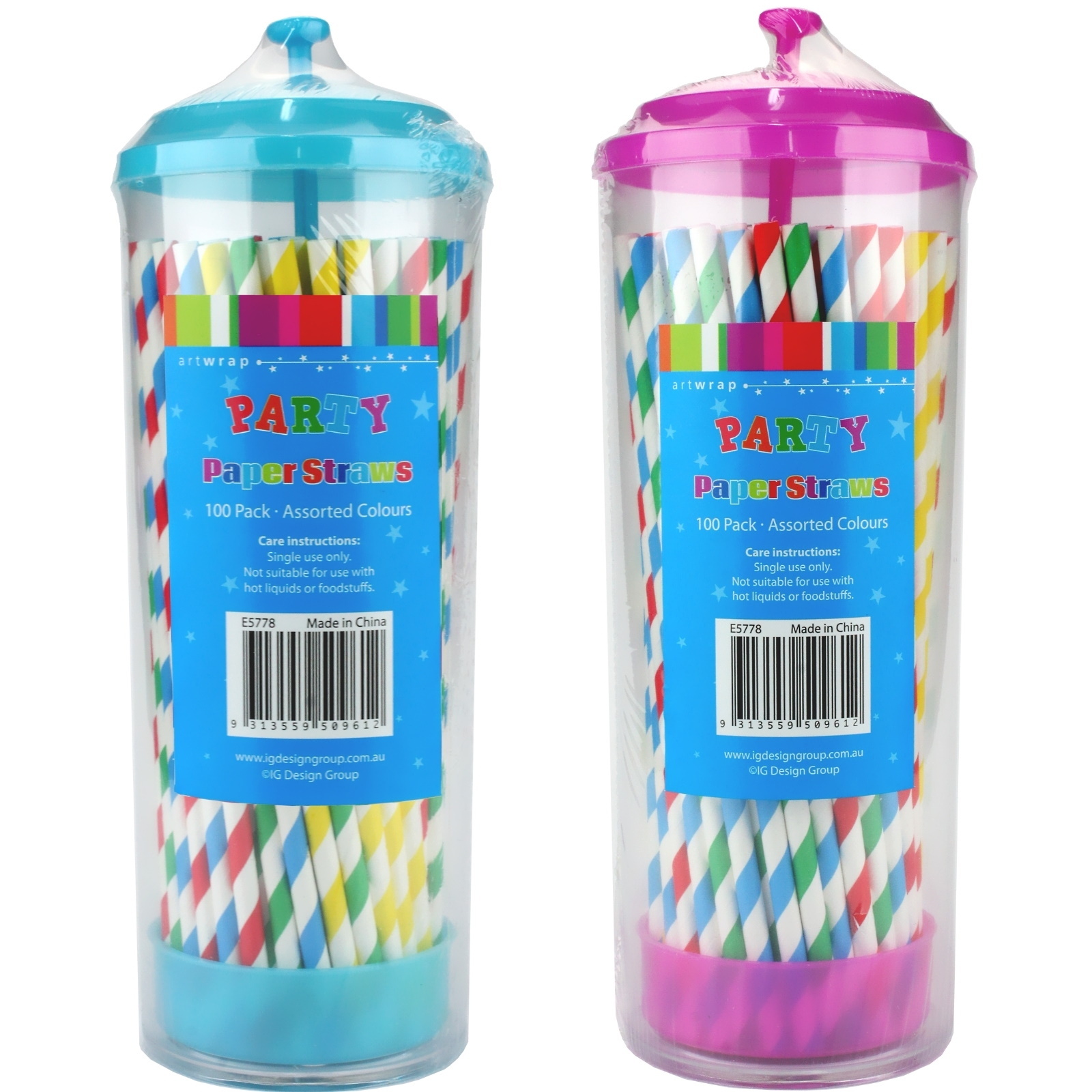One Assorted Coloured Paper Striped Straws With Dispenser (Pack of 100)