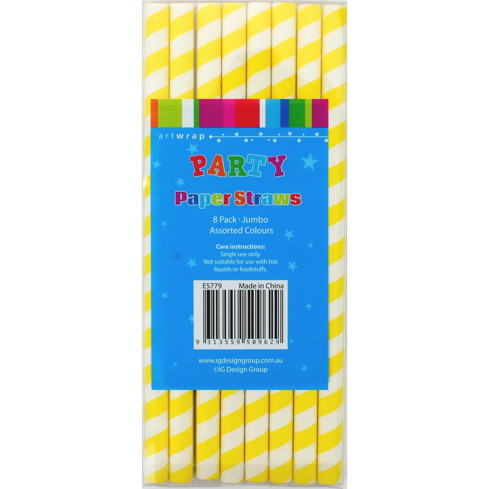Yellow and White Striped Jumbo Paper Straws (Pack of 8)