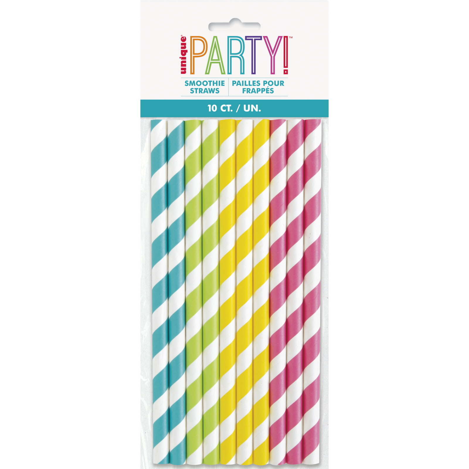 Assorted Coloured Striped Paper Smoothie Straws (Pack of 10)