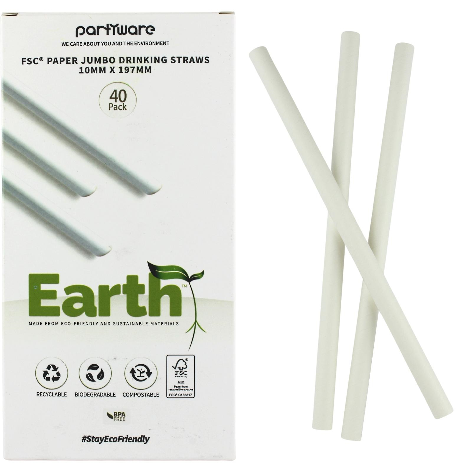 Earth Eco White Jumbo Paper Straws (Box of 40)