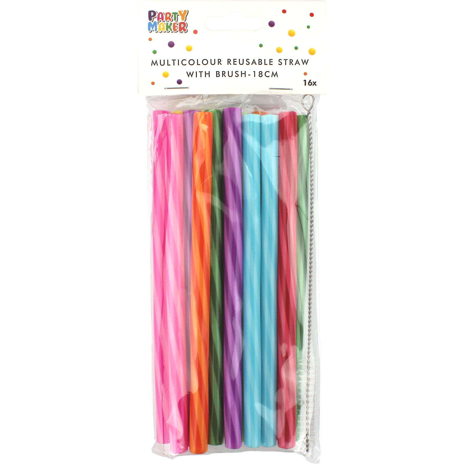 Multi Coloured Reusable Plastic Straws & Brush (Pack of 16) Discount