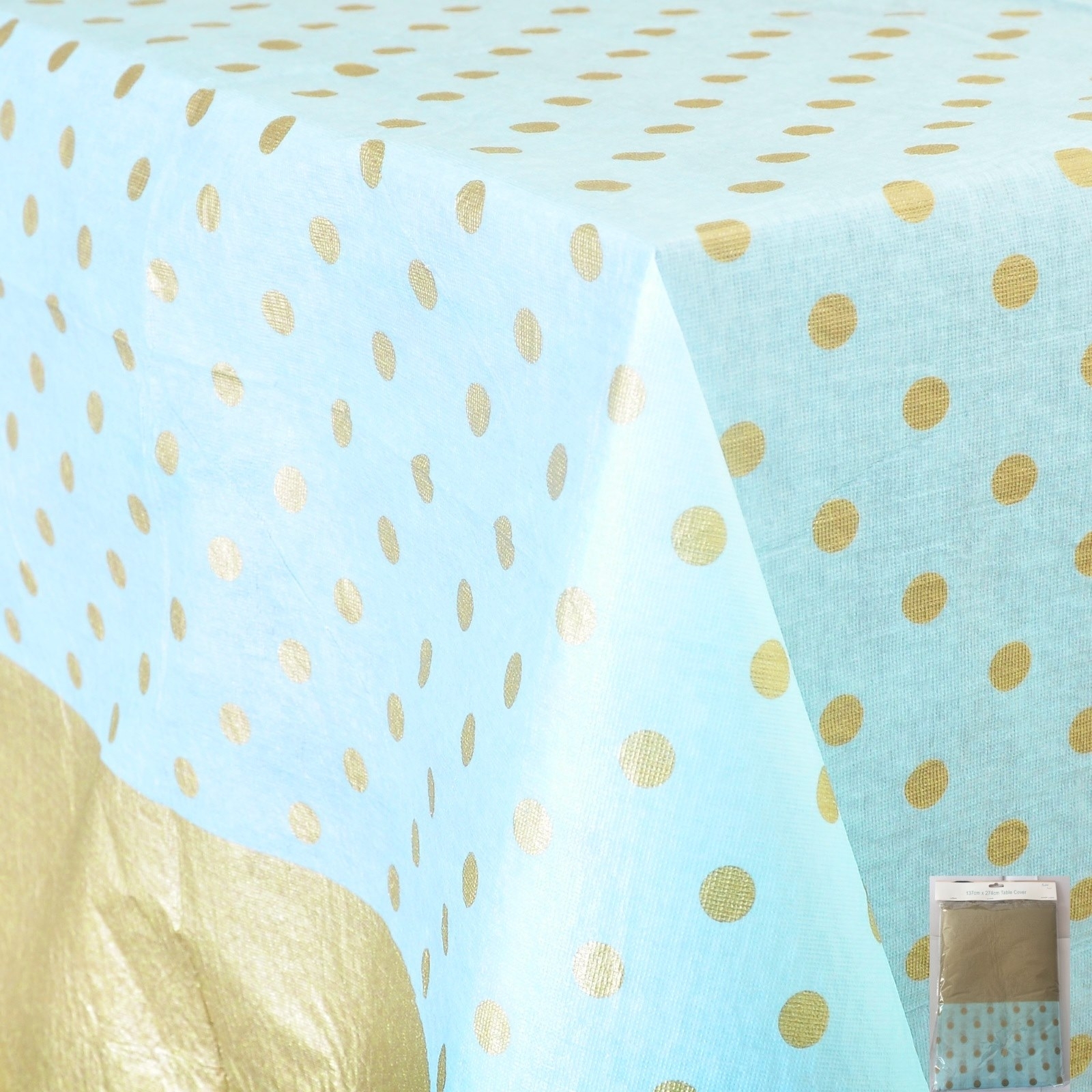 Blue and Gold Foil Dot Plastic Tablecloth
