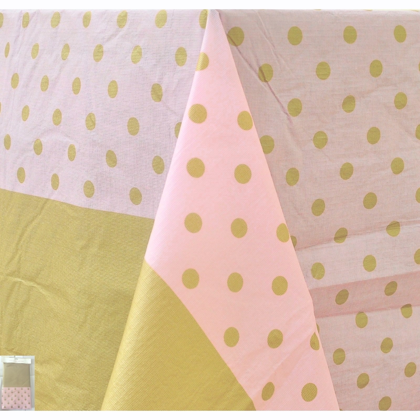 Pink and Gold Foil Dot Plastic Tablecloth