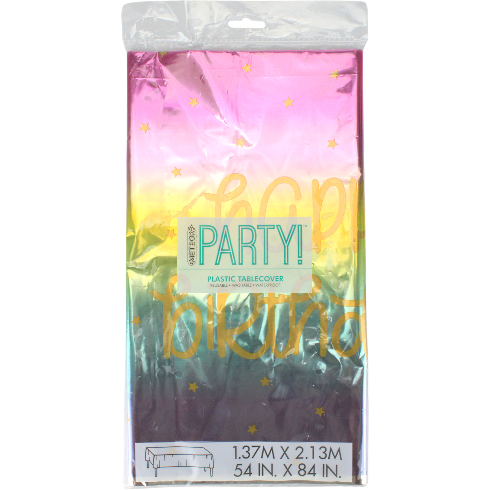 Rainbow Stars Happy Birthday Rectangle Foil Tablecloth