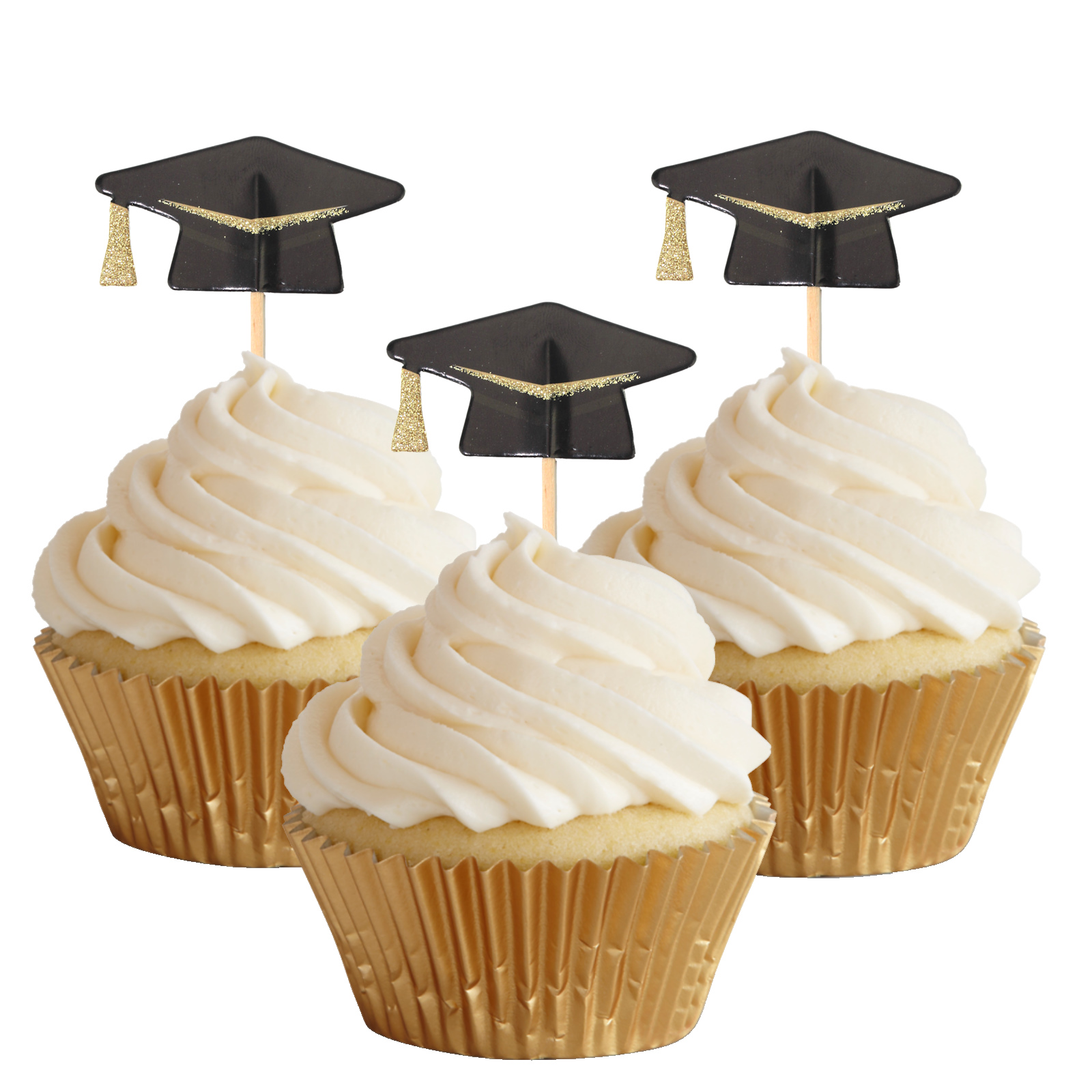 Graduation Cap Glitter Cupcake Picks (Pack of 8)