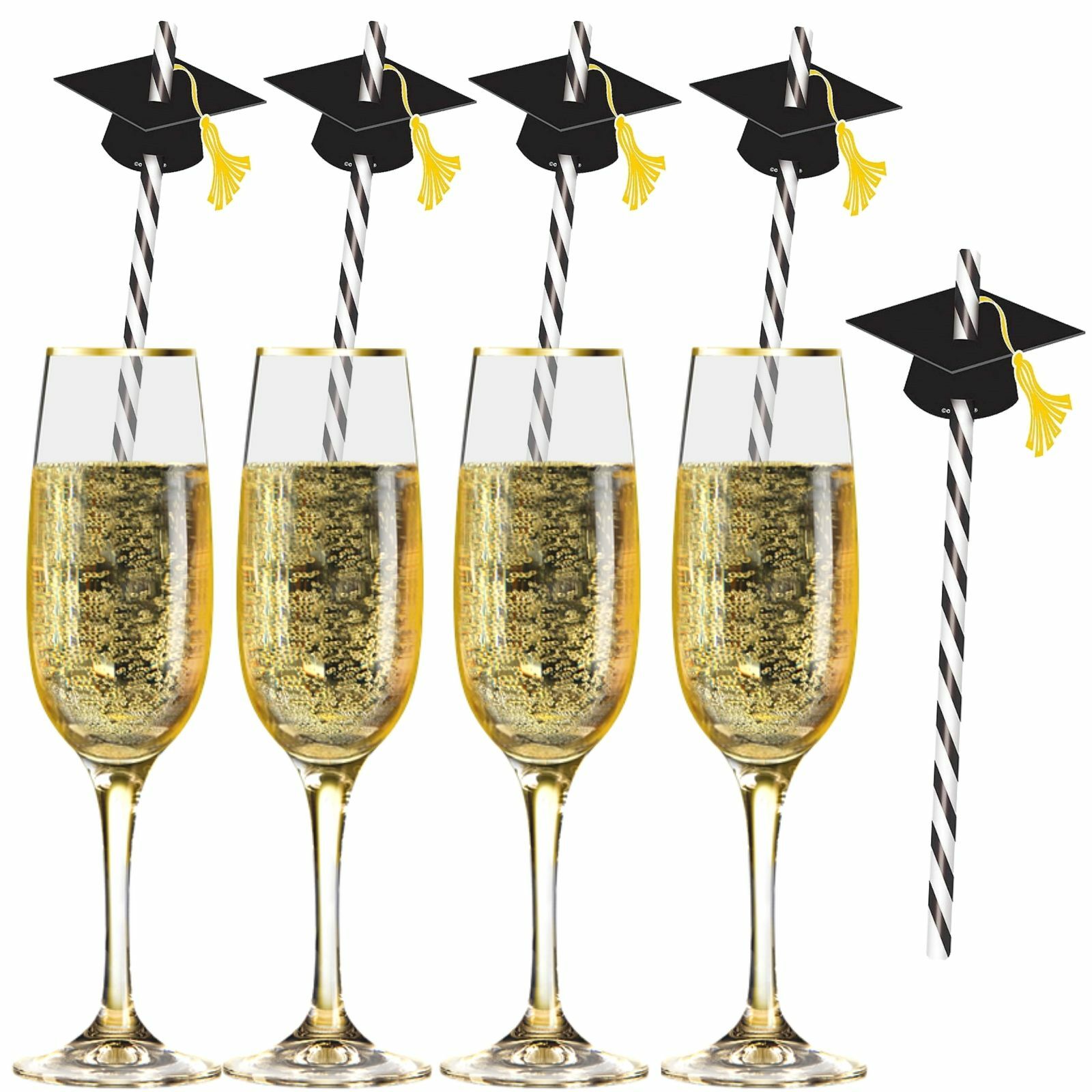 Graduation Cap Paper Straws (Pack of 12)