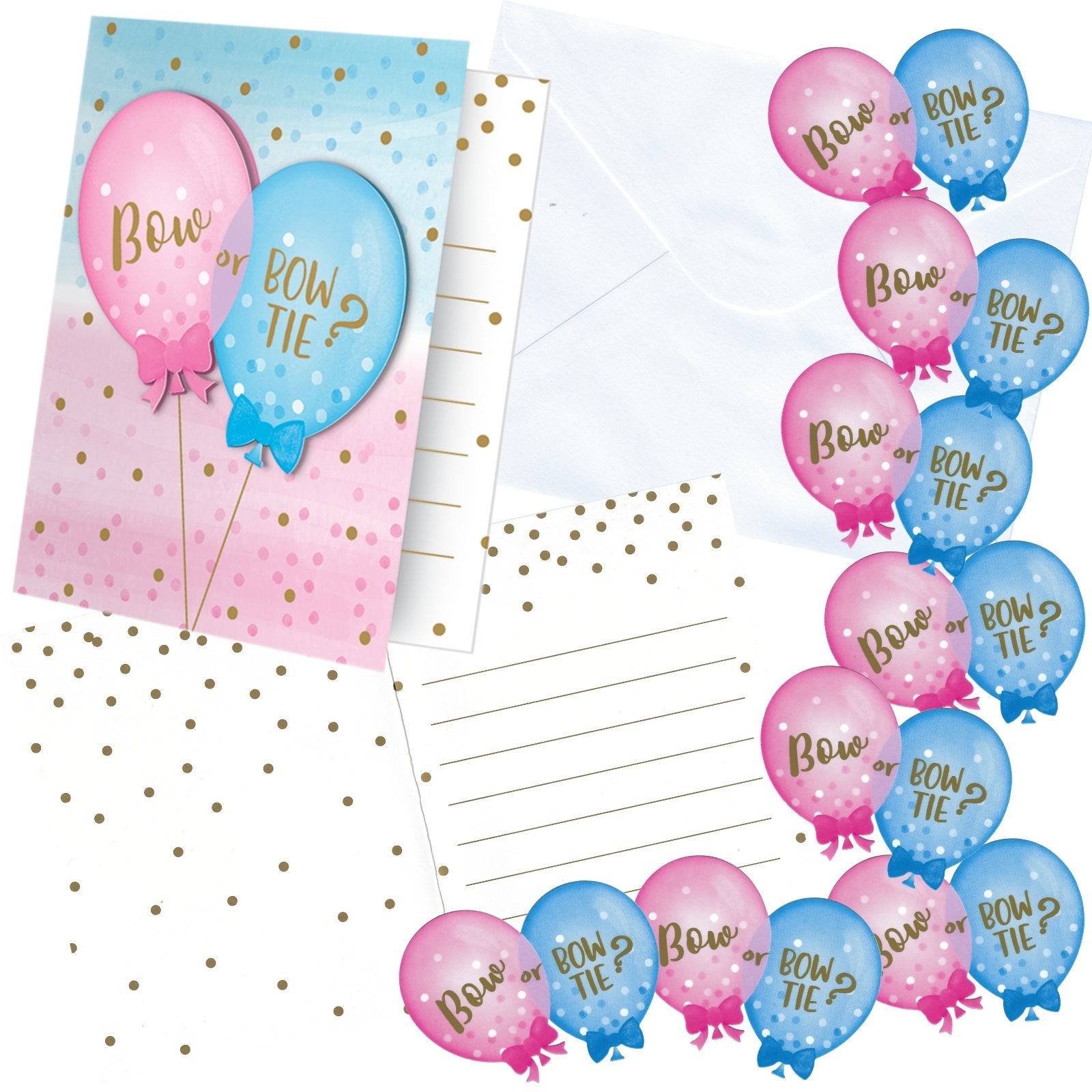 Gender Reveal Balloons Party Invitations (Pack of 8)