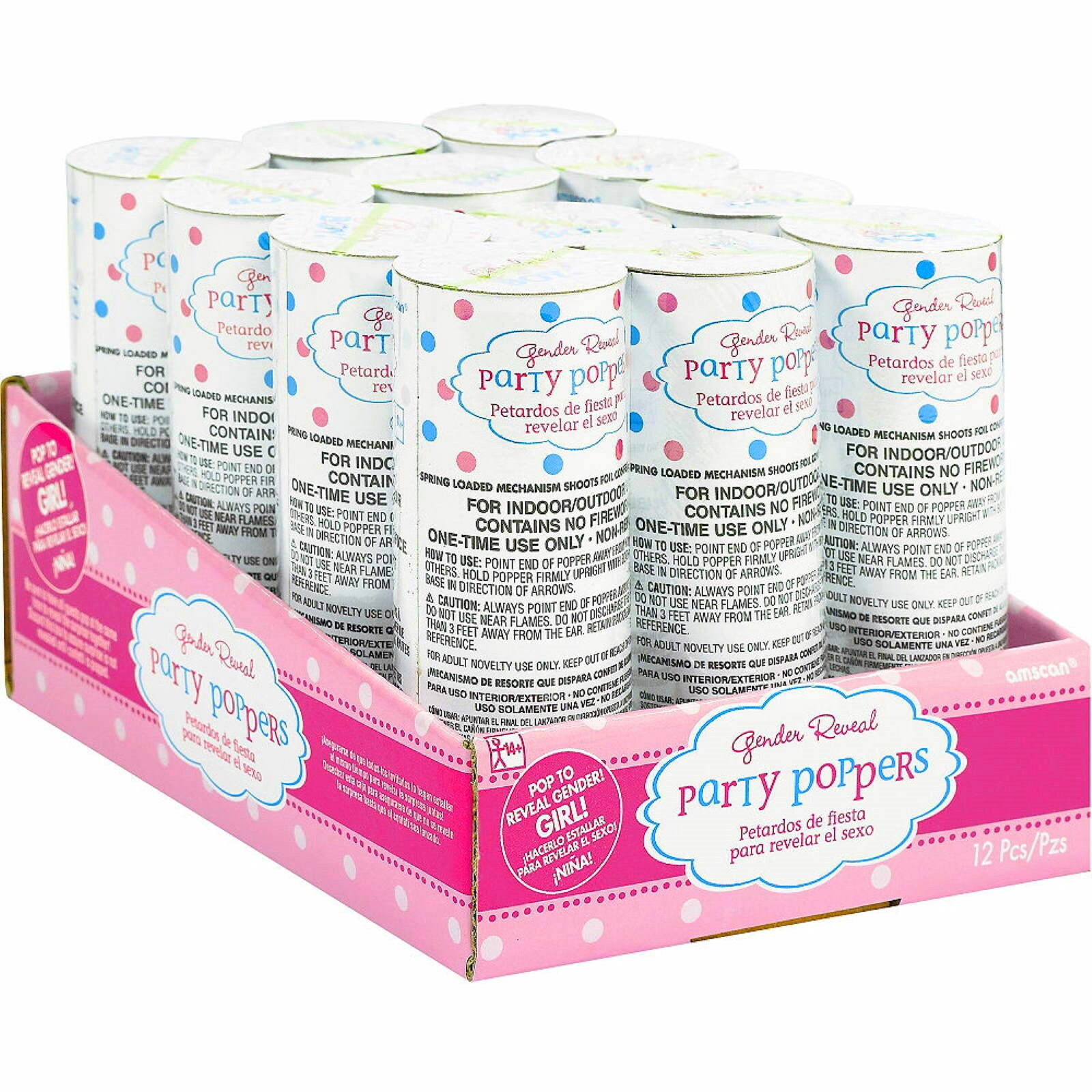 Pink Girl Gender Reveal Confetti Poppers (Pack of 12)