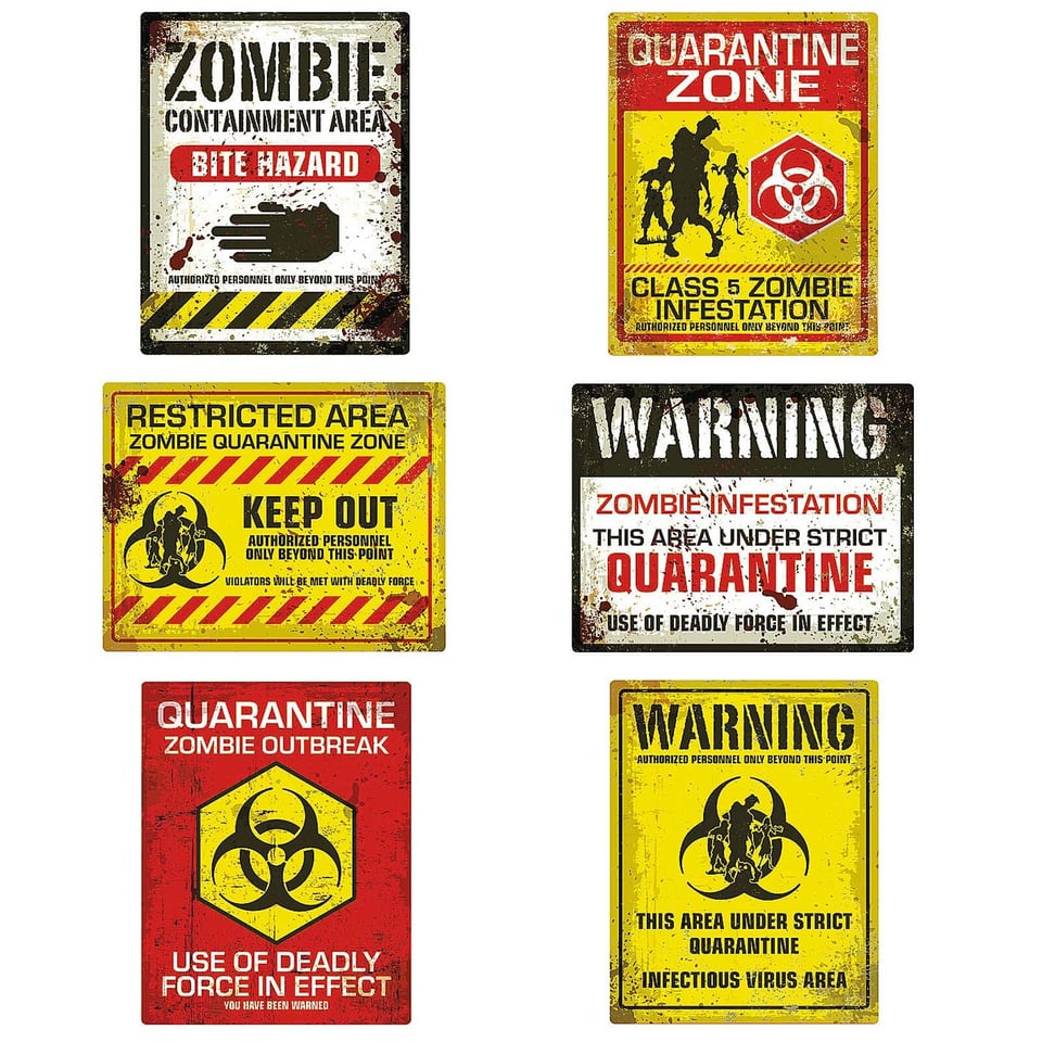 Zombie Warning Sign Cutout Decorations (Pack of 6) | Halloween Party ...