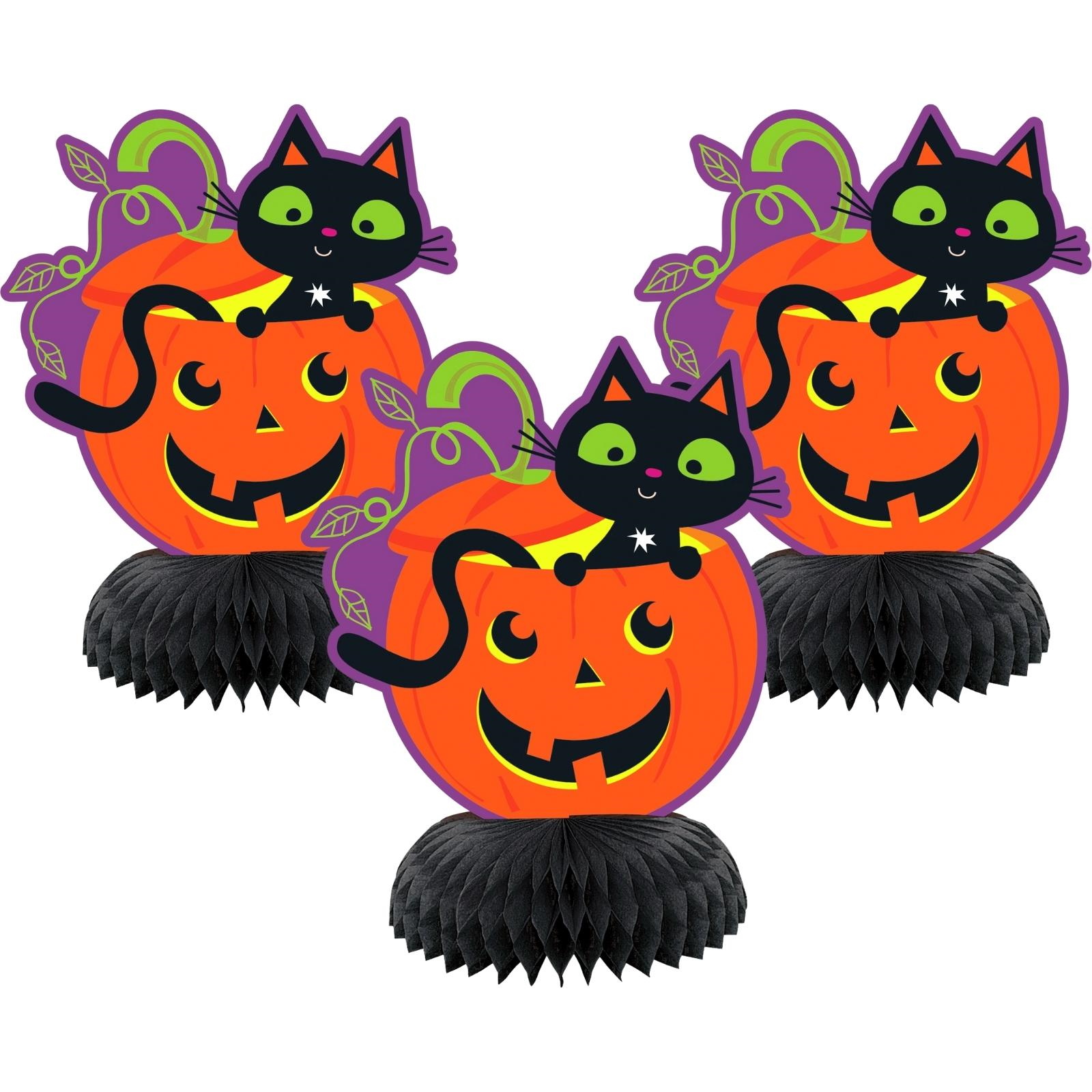 Cat & Pumpkin Mini Honeycomb Centrepieces (Pack of 3)