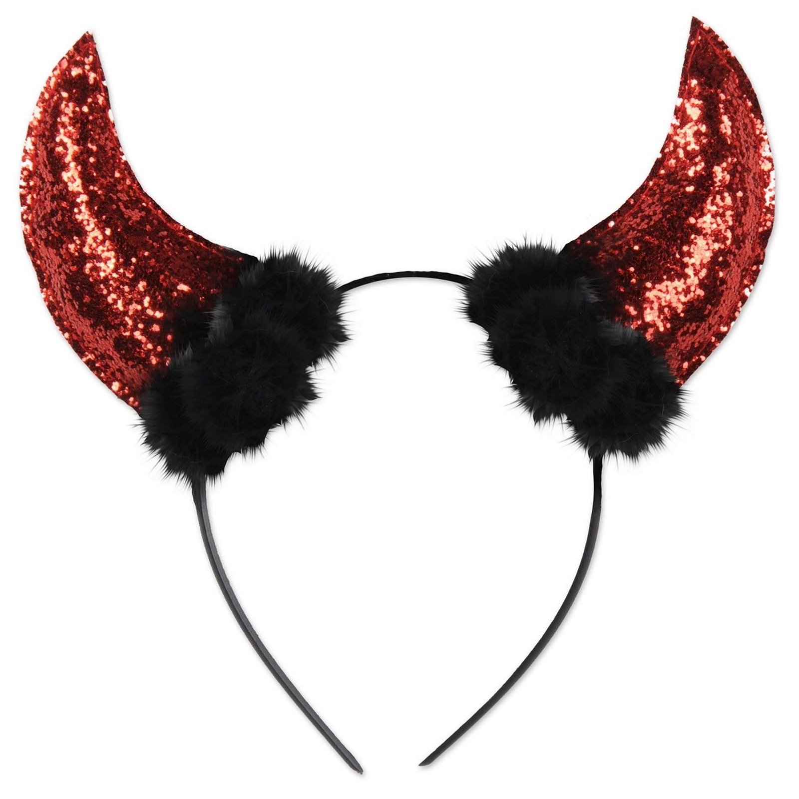 Red Glitter & Fur Trim Devil Horns Headband