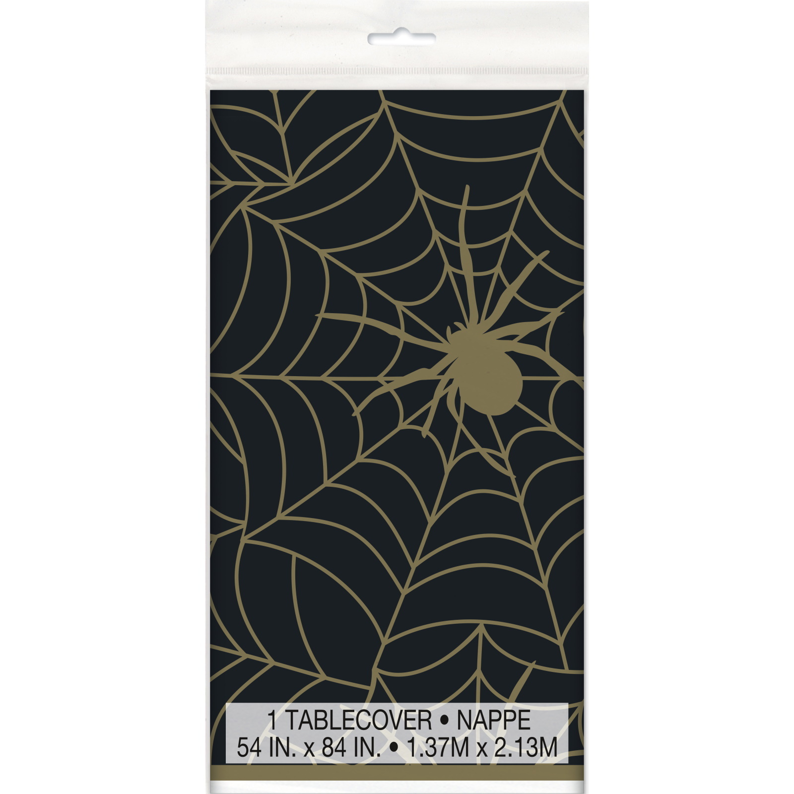 Black & Gold Spider Web Plastic Tablecloth