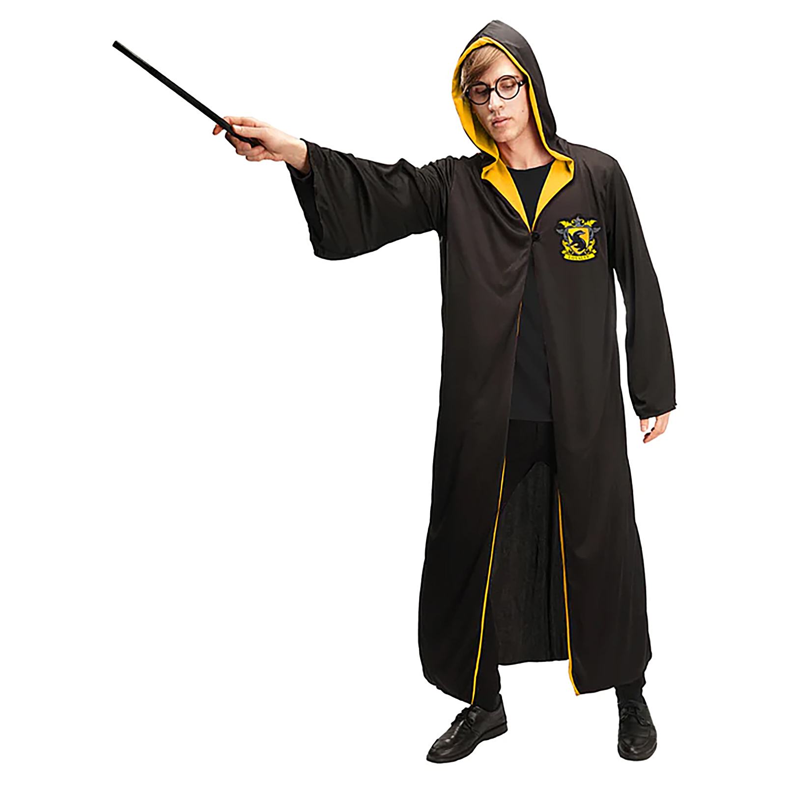 Adult Yellow Hooded Wizard Robe With Glasses