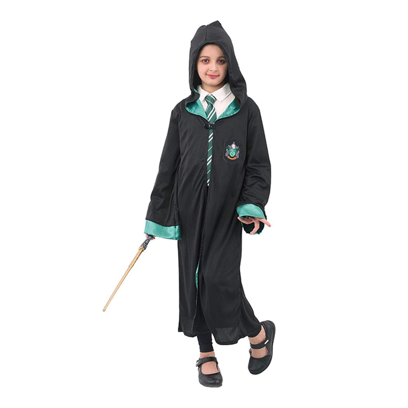 Green Hooded Wizard Cape Kids Costume