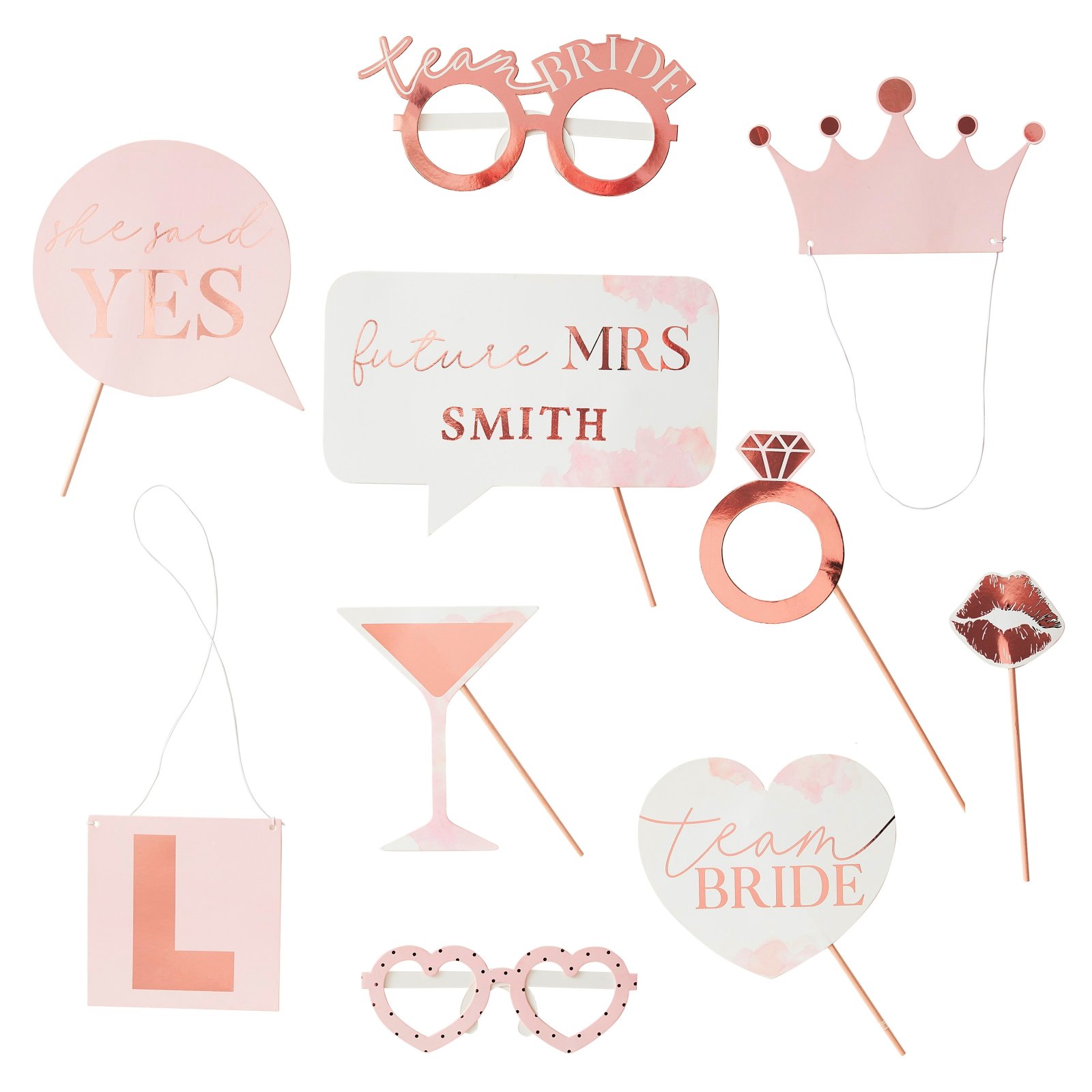 Ginger Ray Rose Gold Hen Customisable Photo Props (Set of 10)