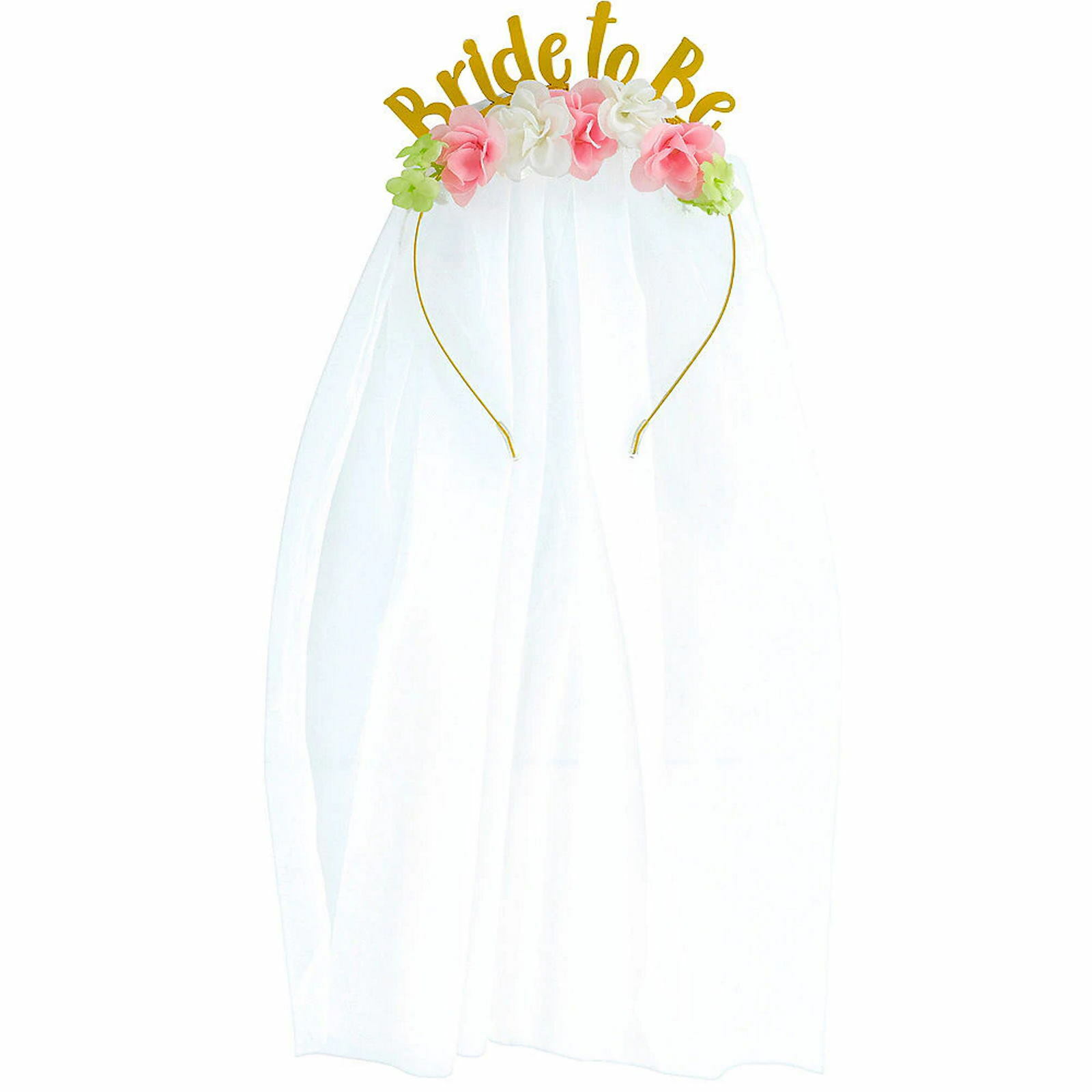 Gold Bride to Be Floral Headband with Veil 