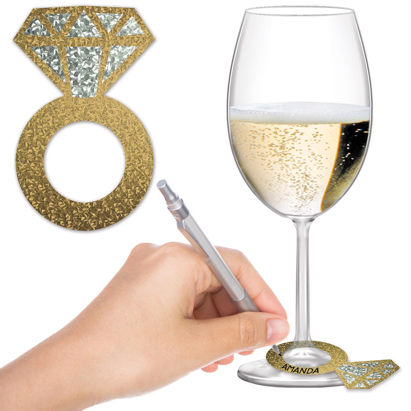 Diamond Ring Wine Glass Decorations (Pack of 24)