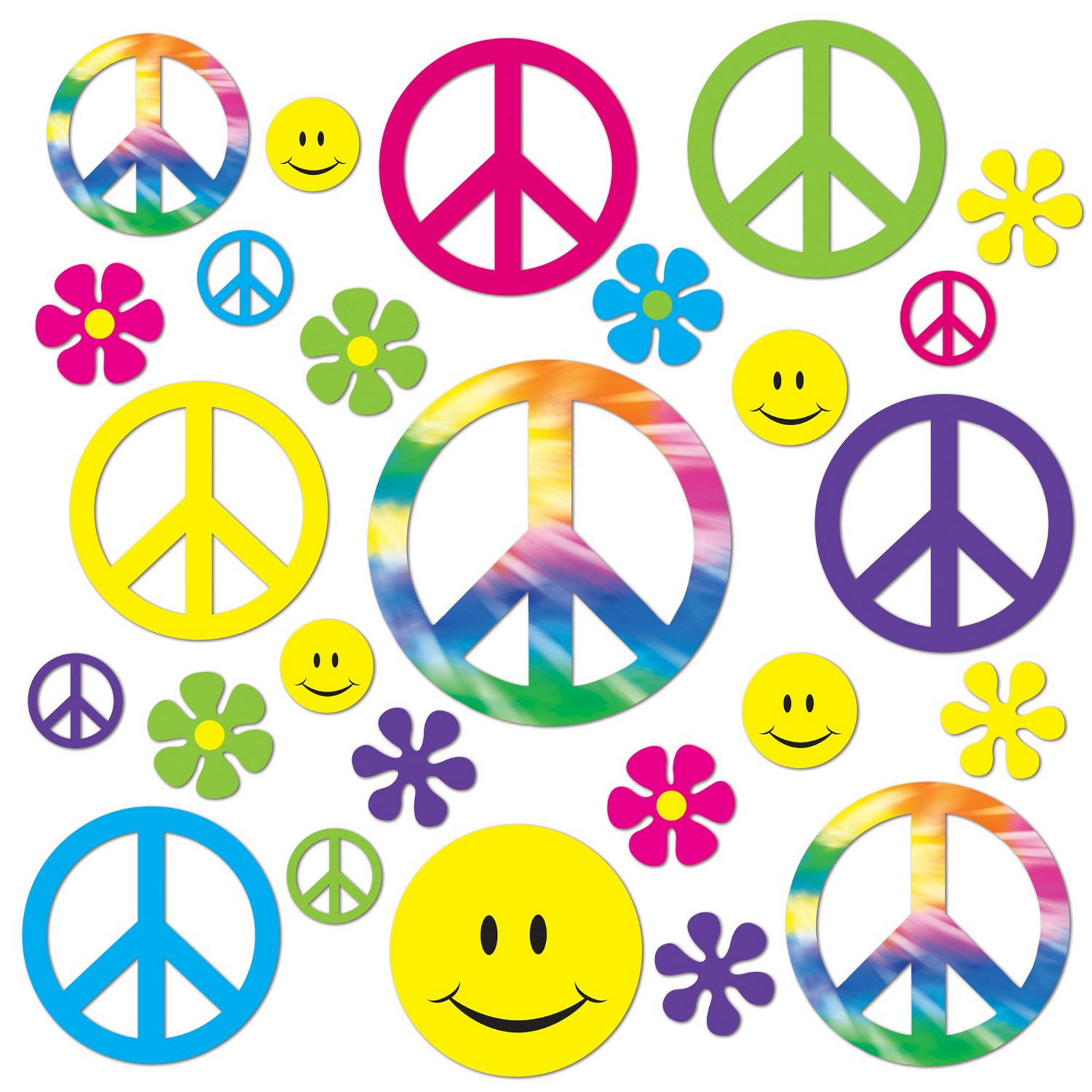 60's Hippie Cutout Decorations (Pack of 42)