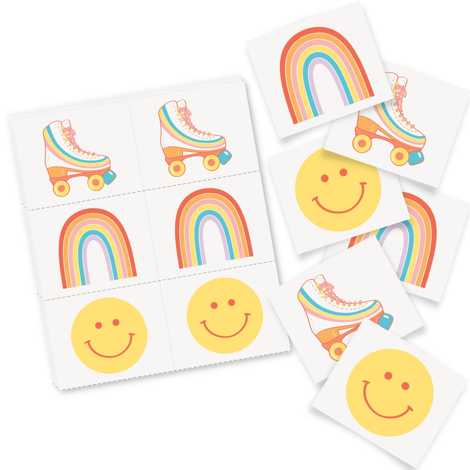Rainbow Roller Skate Tattoos (4 Sheets)