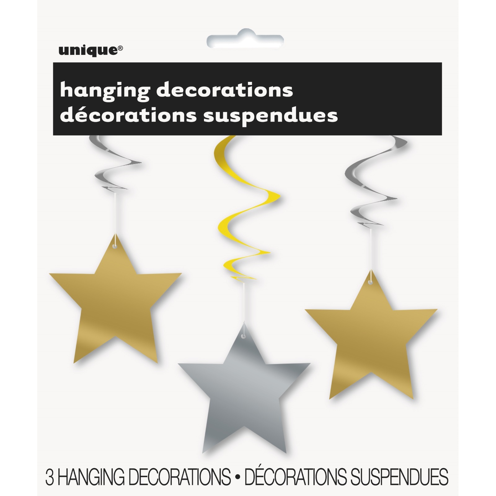 Star Hanging Decorations Silver and Gold (Pack of 3)