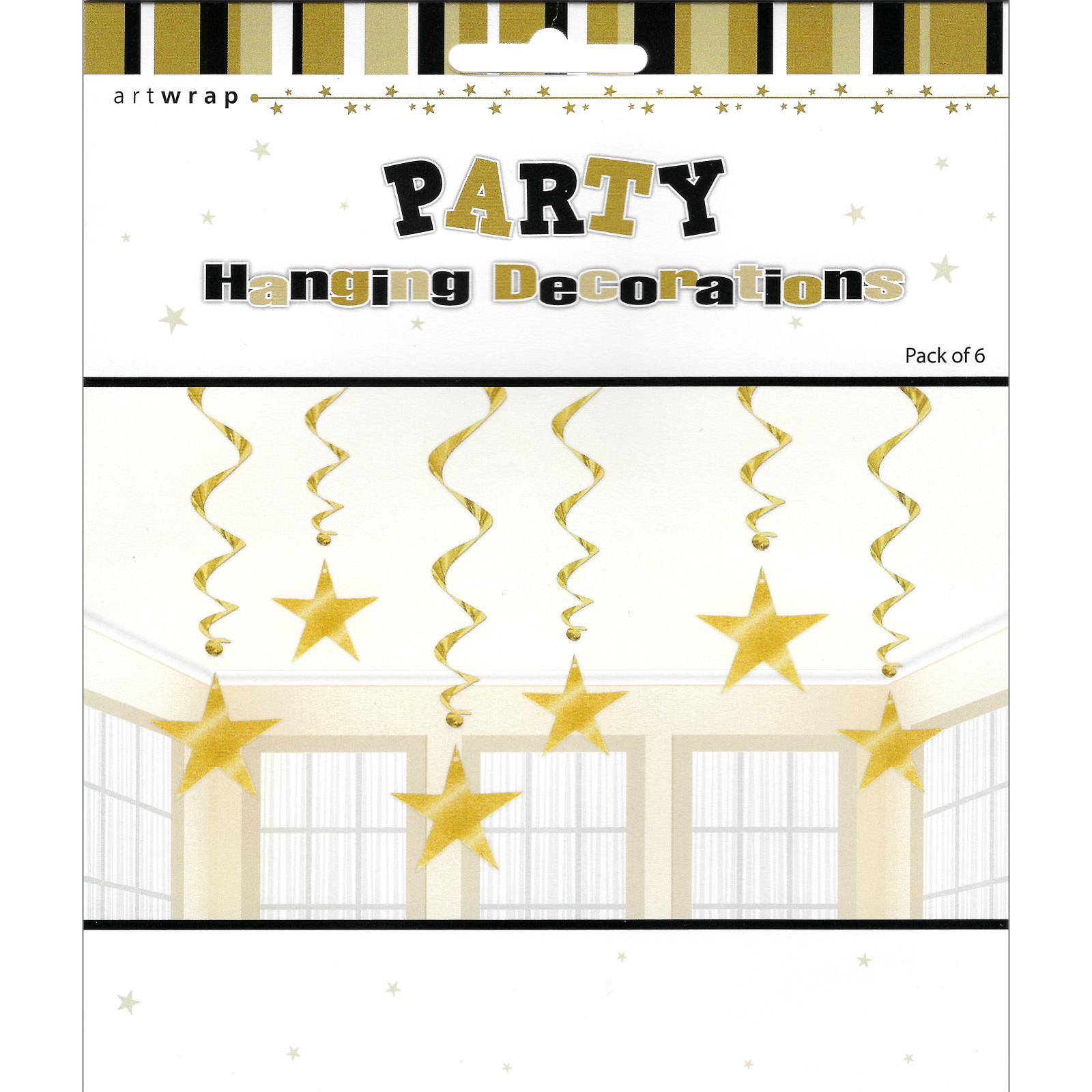 Gold Star Swirl Hanging Decorations (Pack of 6)